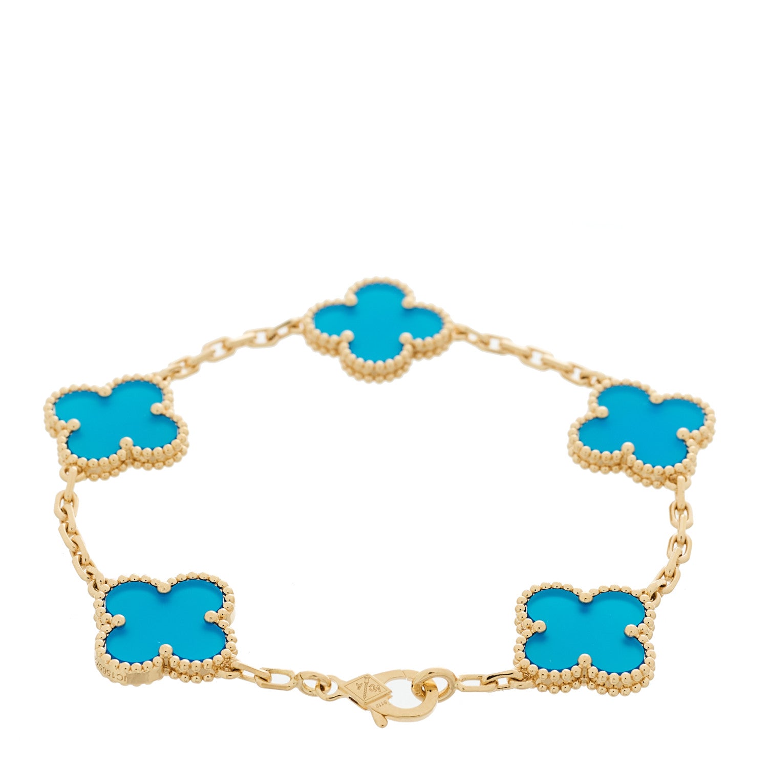 18K Yellow Gold Blue Agate 5 Motifs Vintage Alhambra Bracelet — view 2