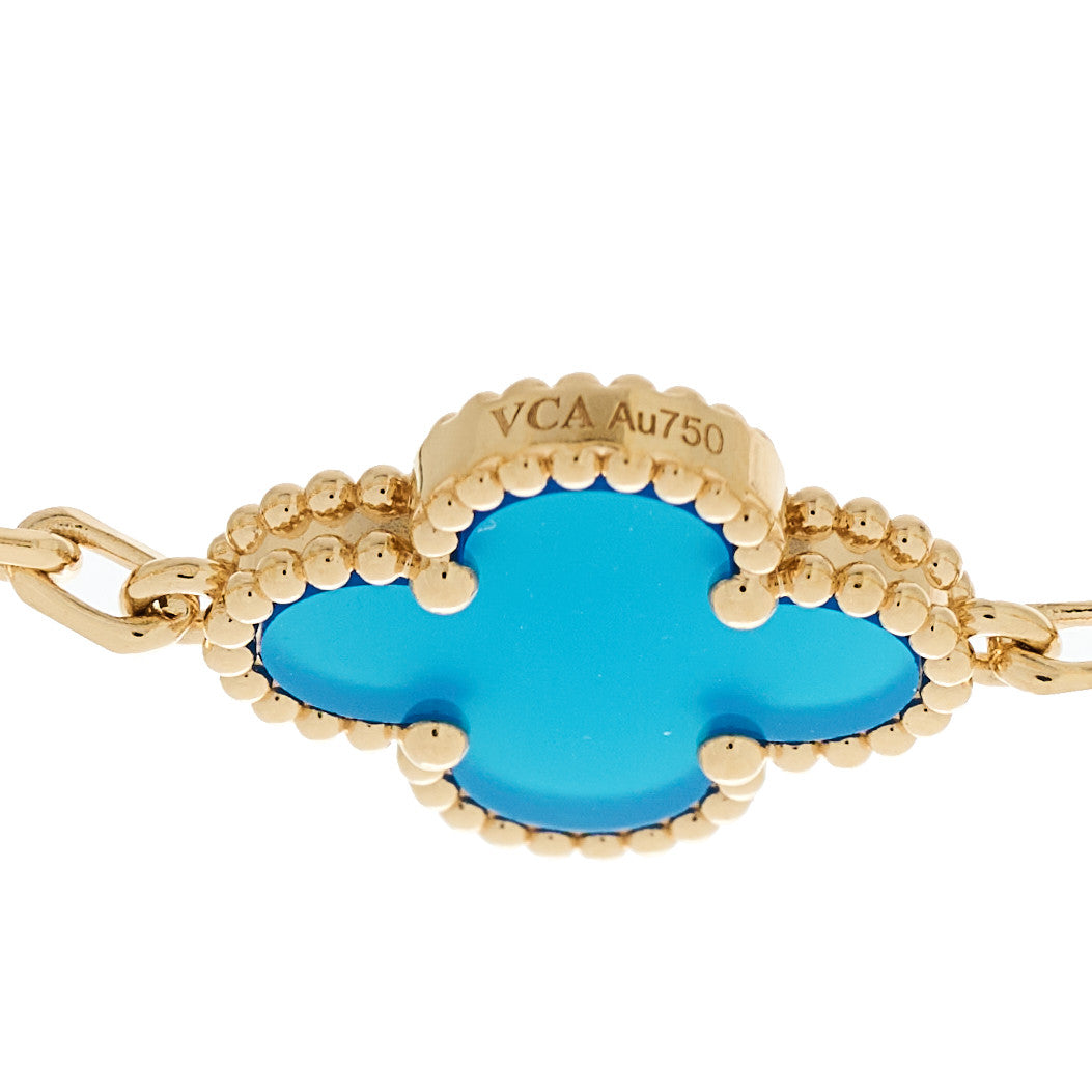 18K Yellow Gold Blue Agate 5 Motifs Vintage Alhambra Bracelet — view 3