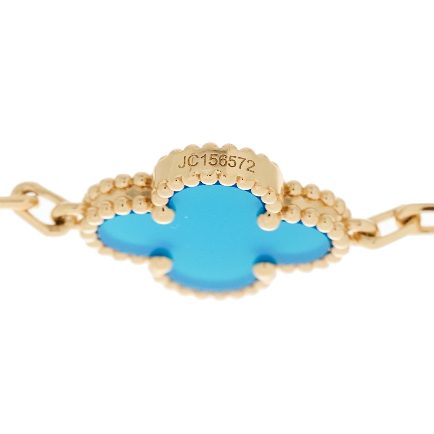 18K Yellow Gold Blue Agate 5 Motifs Vintage Alhambra Bracelet — view 4