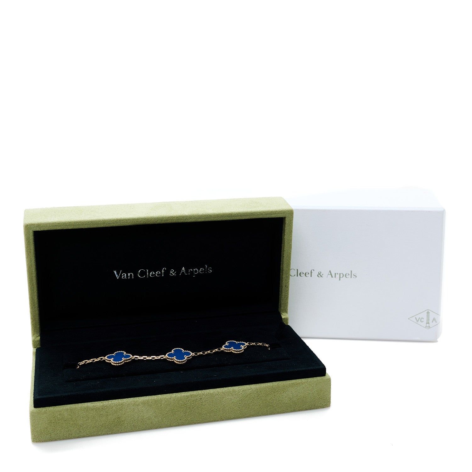 18K Yellow Gold Blue Agate 5 Motifs Vintage Alhambra Bracelet — view 5