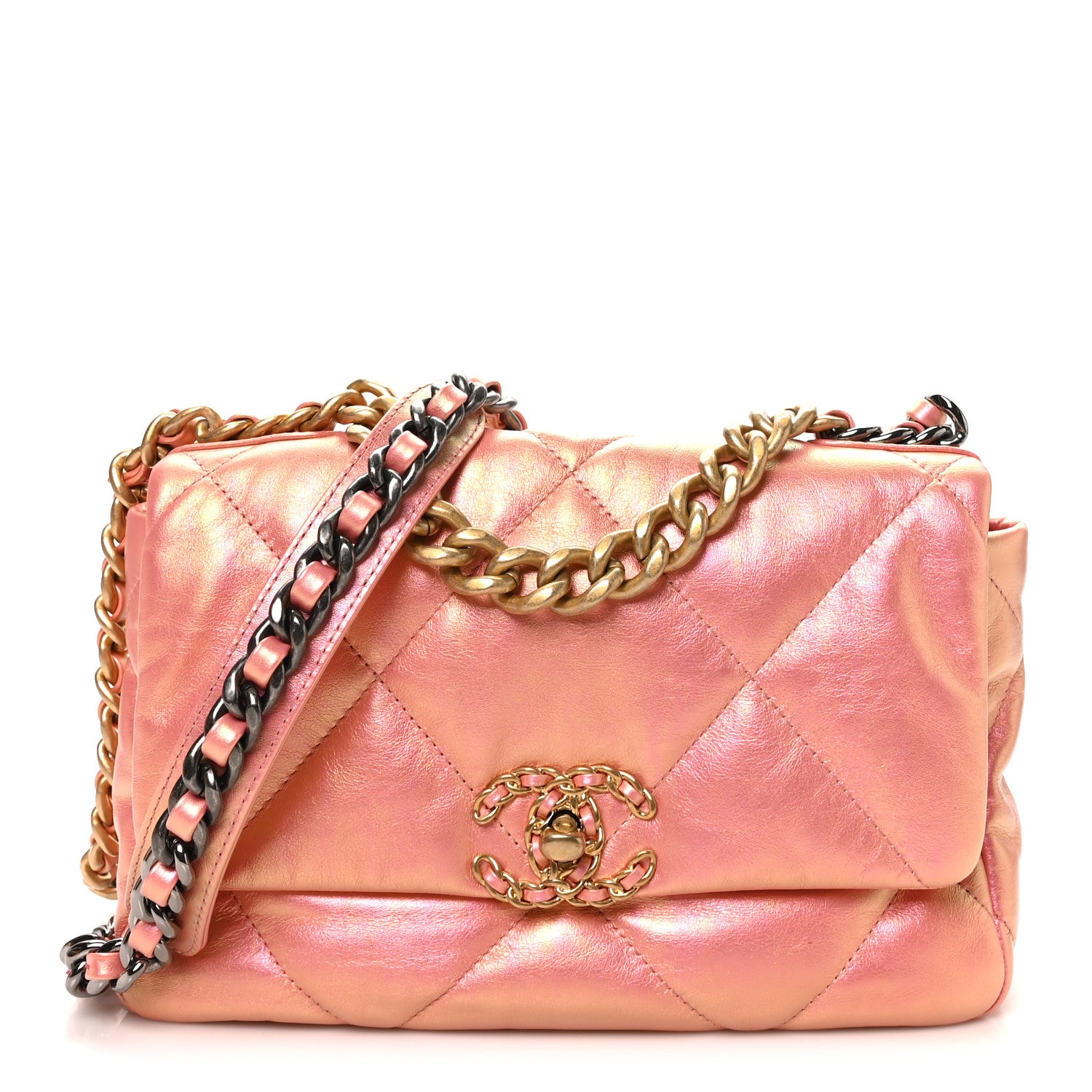 Iridescent Calfskin Quilted Medium Chanel 19 Flap Pink