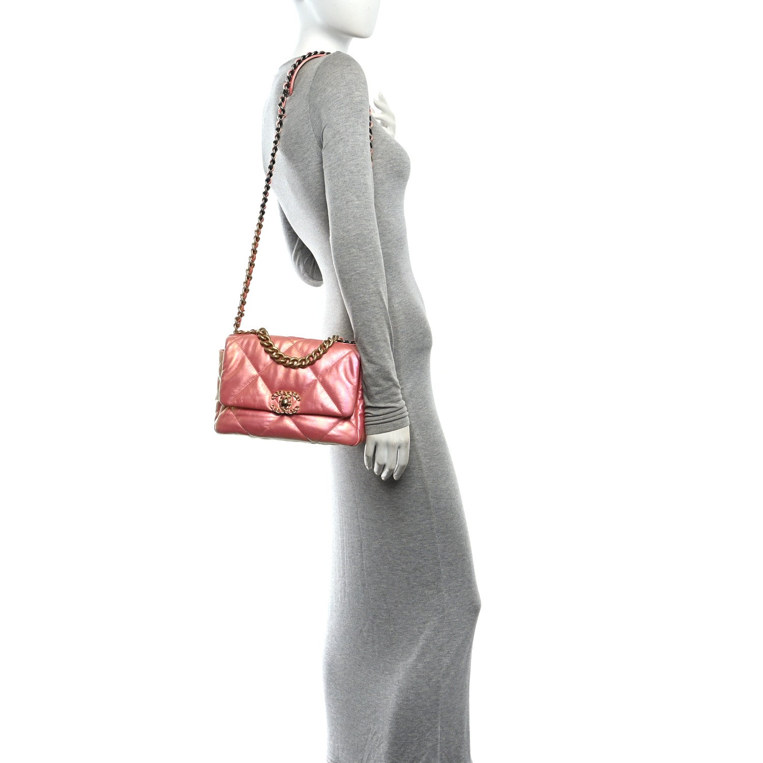 Iridescent Calfskin Quilted Medium Chanel 19 Flap Pink — view 2
