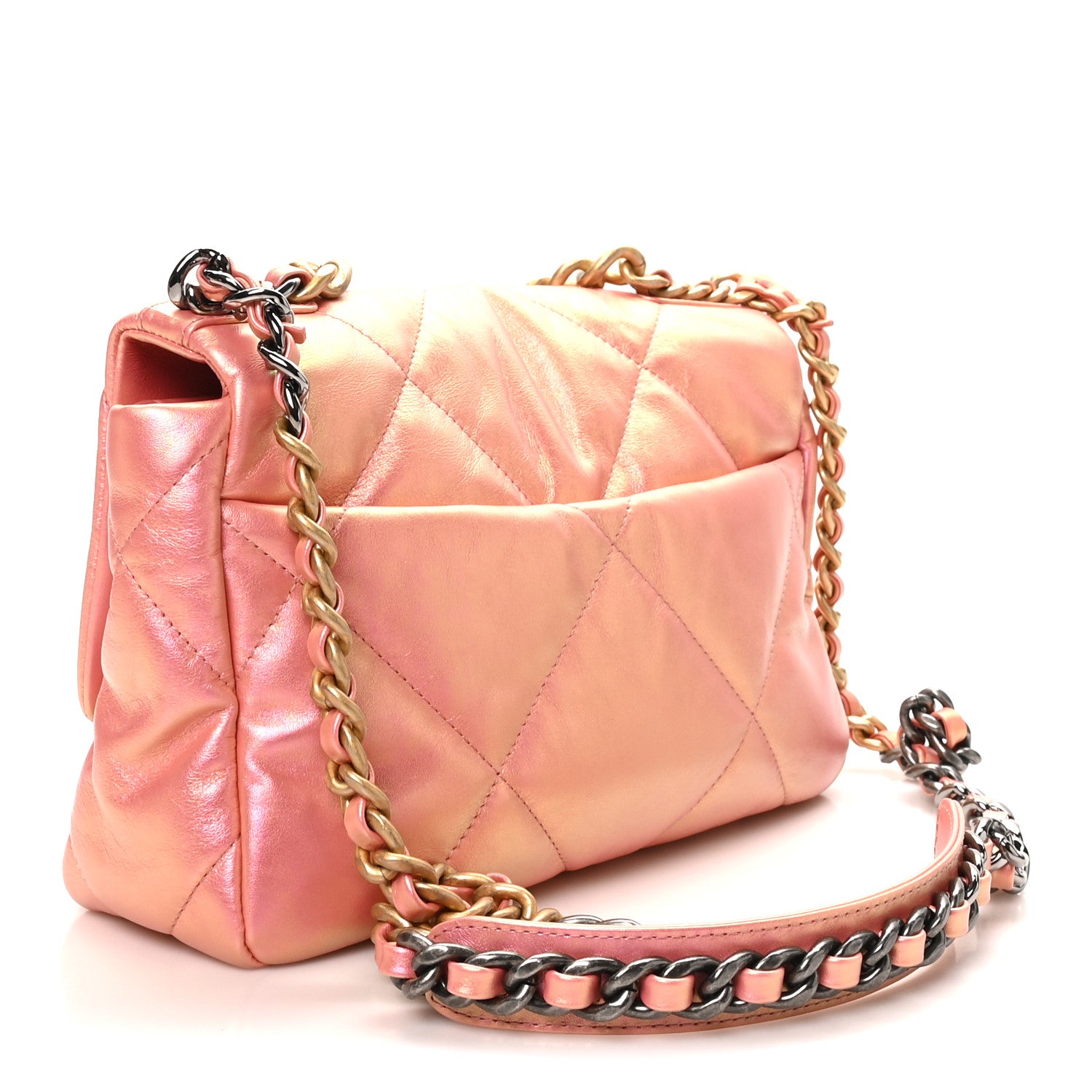 Iridescent Calfskin Quilted Medium Chanel 19 Flap Pink — view 3