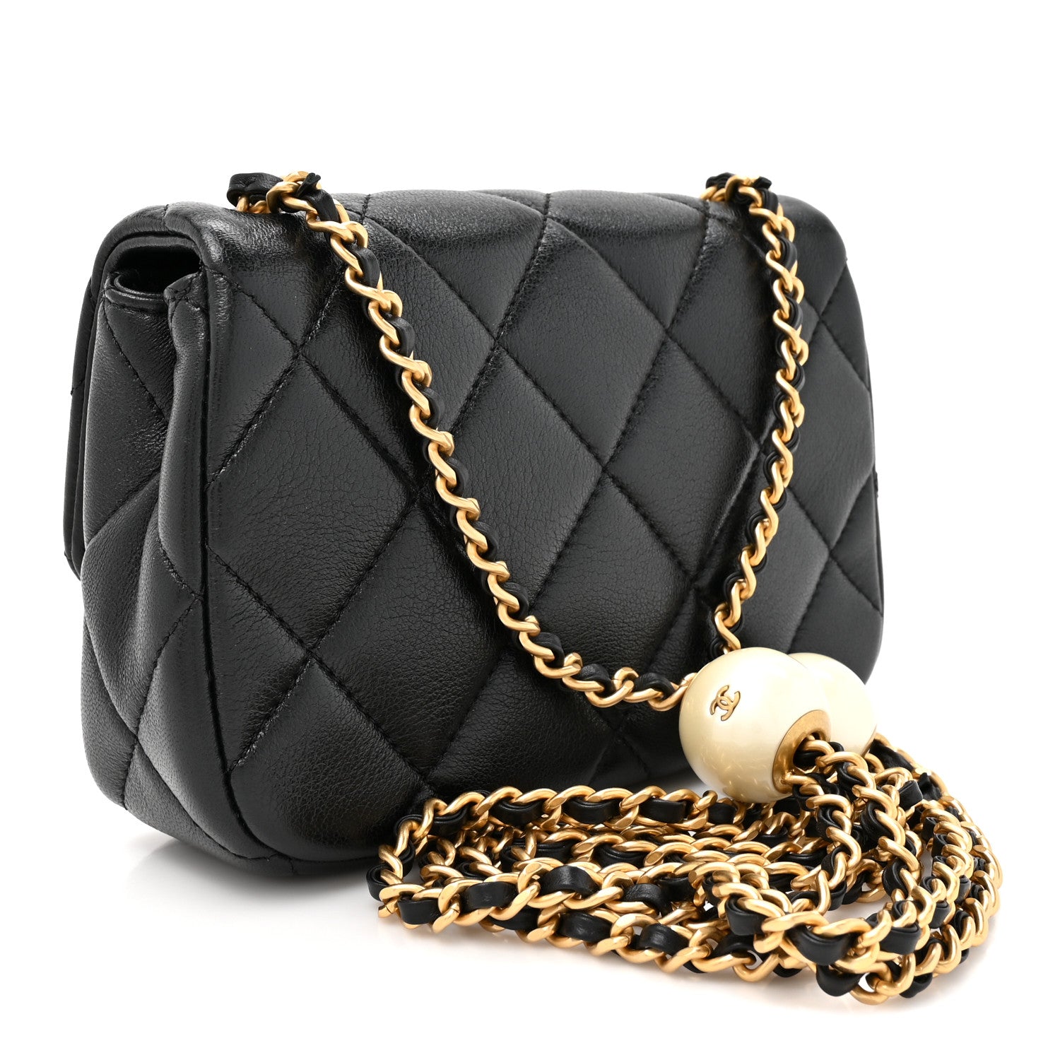 Lambskin Quilted Pearl Small Flap Black Black — view 3