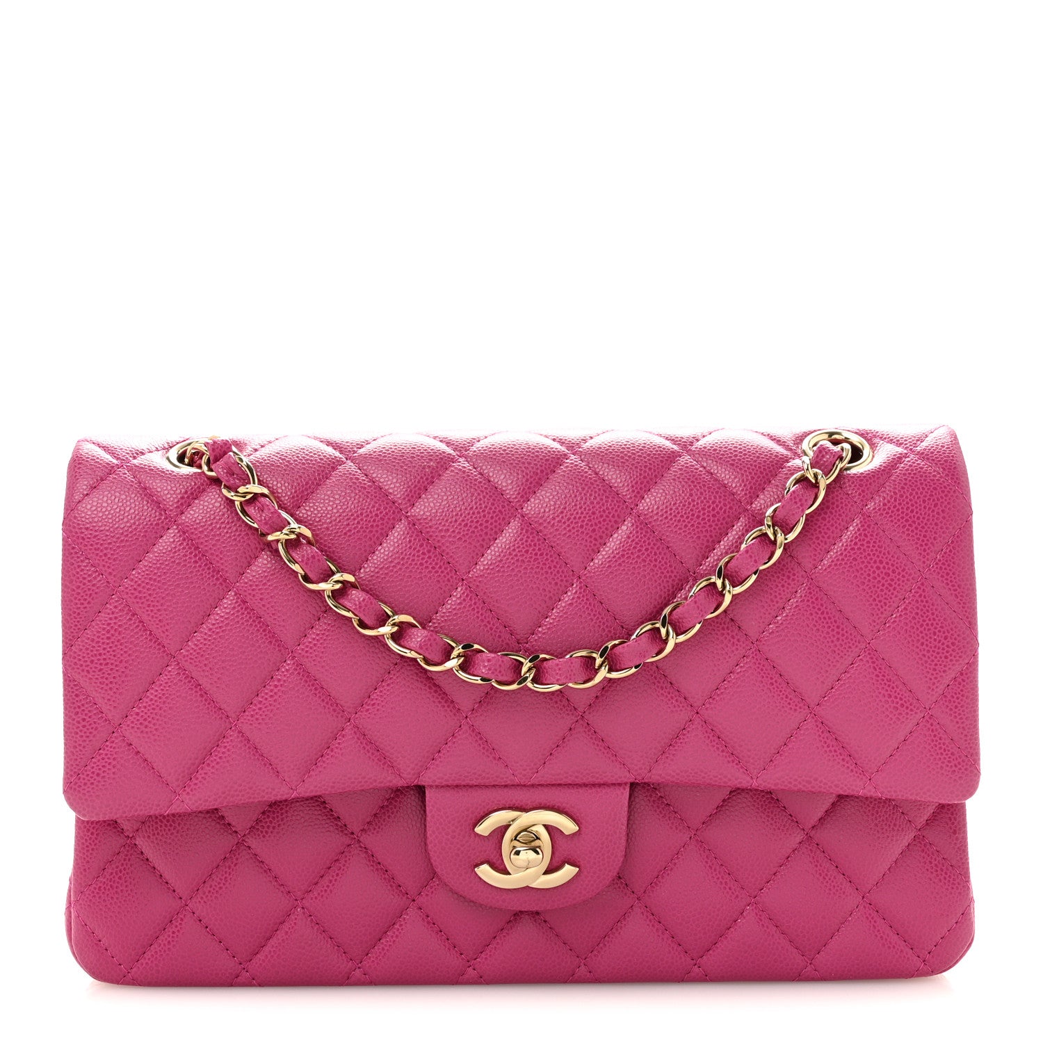 Caviar Quilted Medium Double Flap Purple