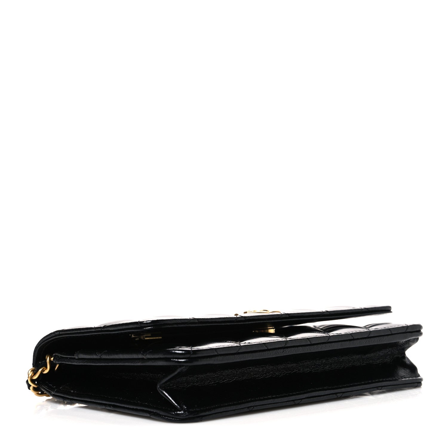 Shiny Lambskin Quilted CC Bow Wallet on Chain WOC Black — view 4
