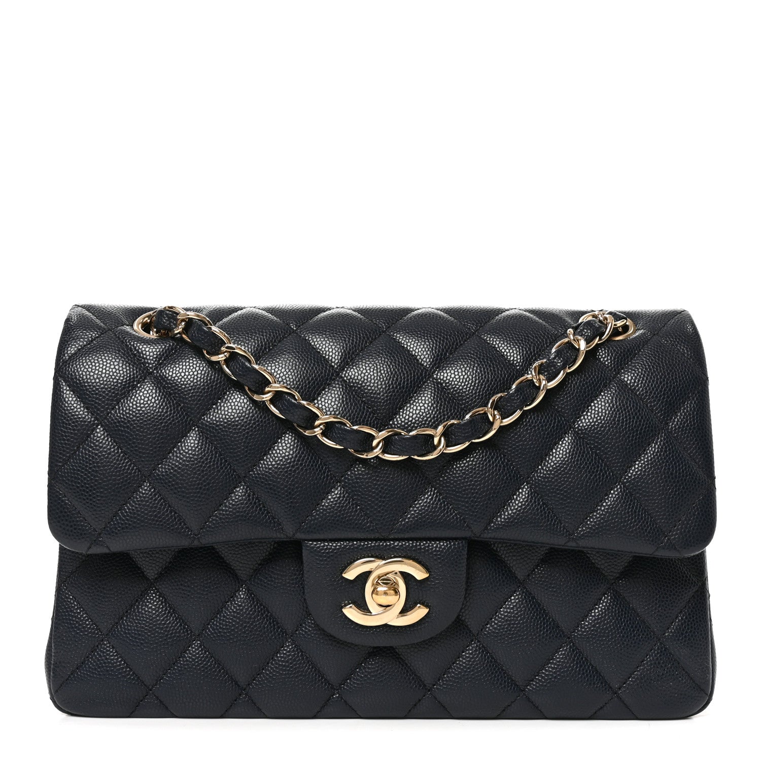 Caviar Quilted Small Double Flap Dark Navy