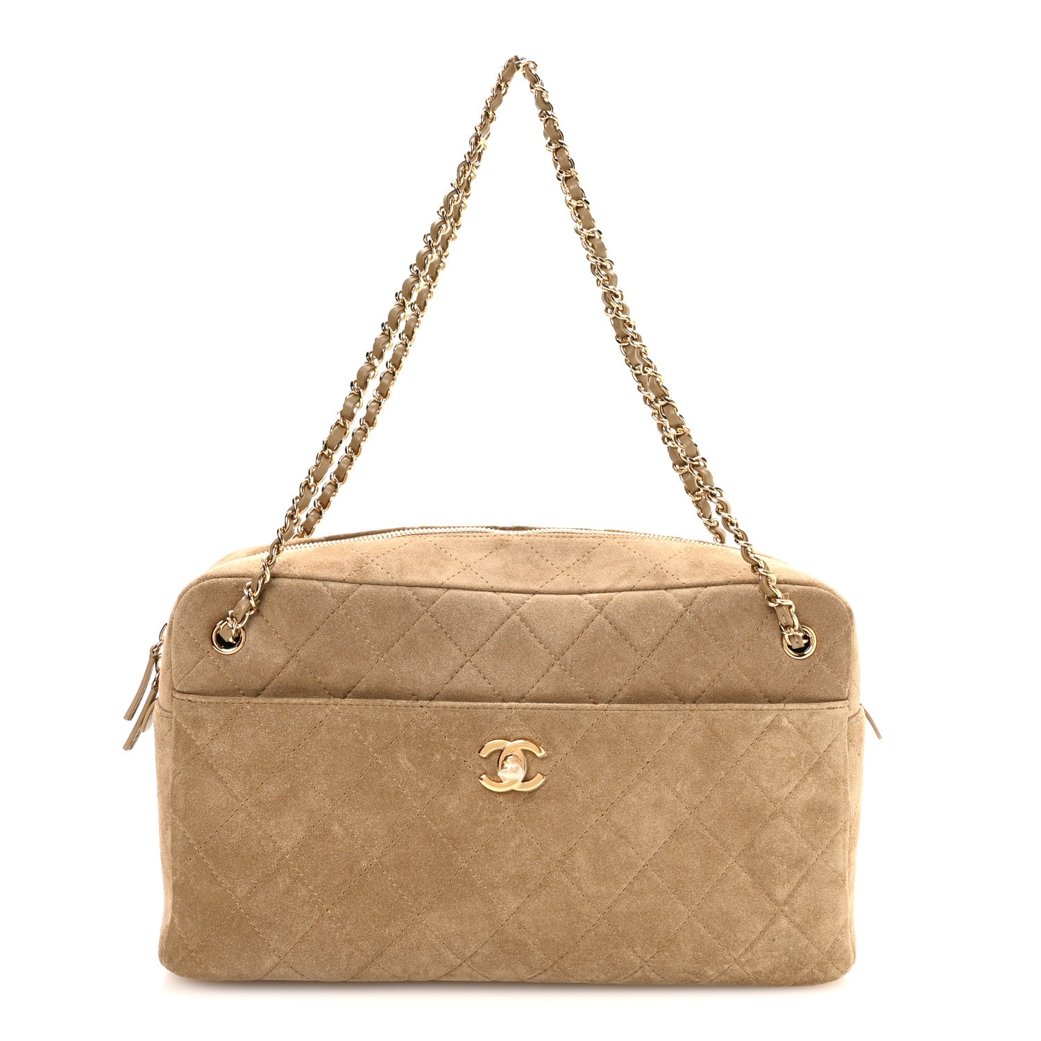 Suede Calfskin Quilted Camerissimo Case Beige