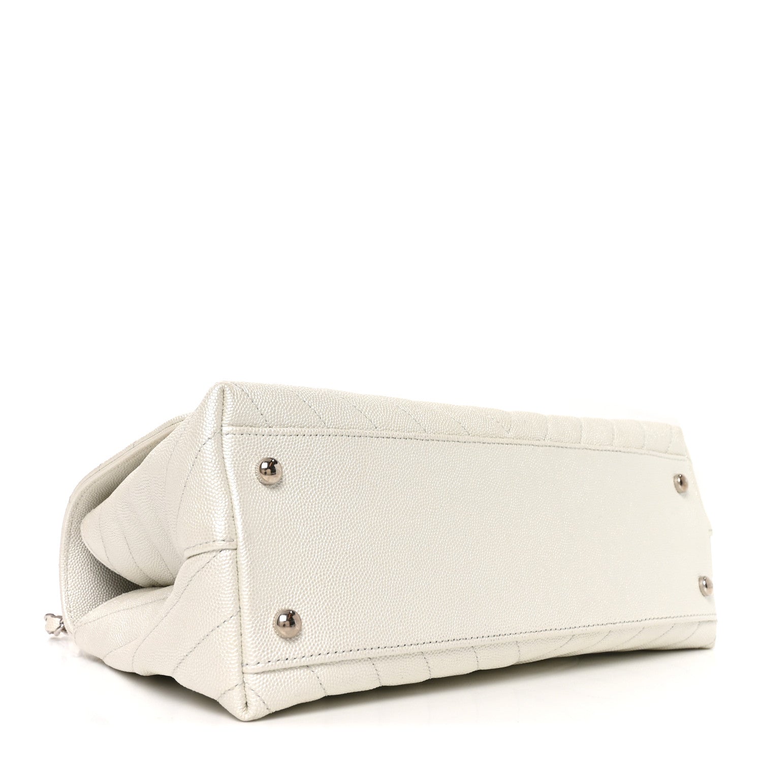 Iridescent Caviar Chevron Quilted Small Coco Handle Flap White — view 4