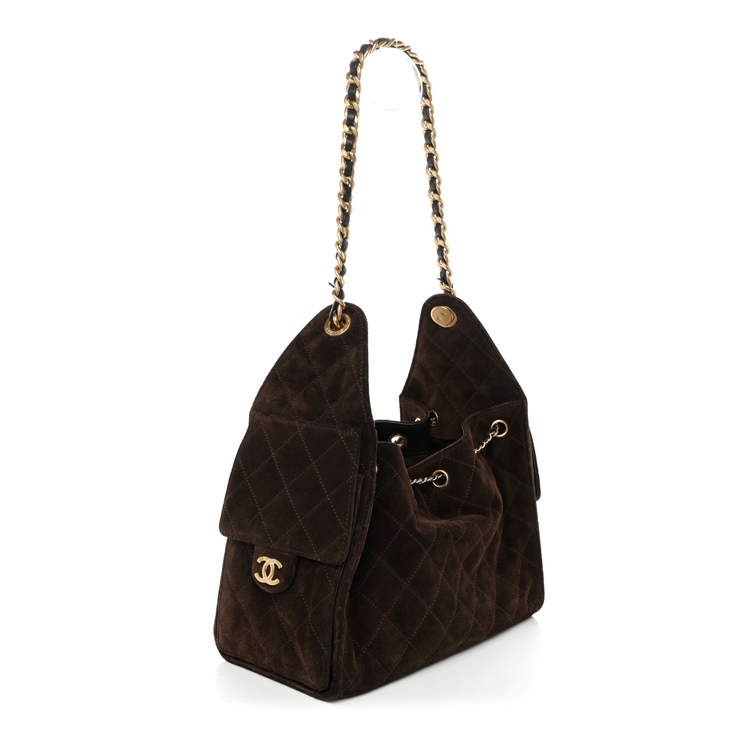 Suede Quilted Small Chanel 25 Handbag Dark Brown — view 2
