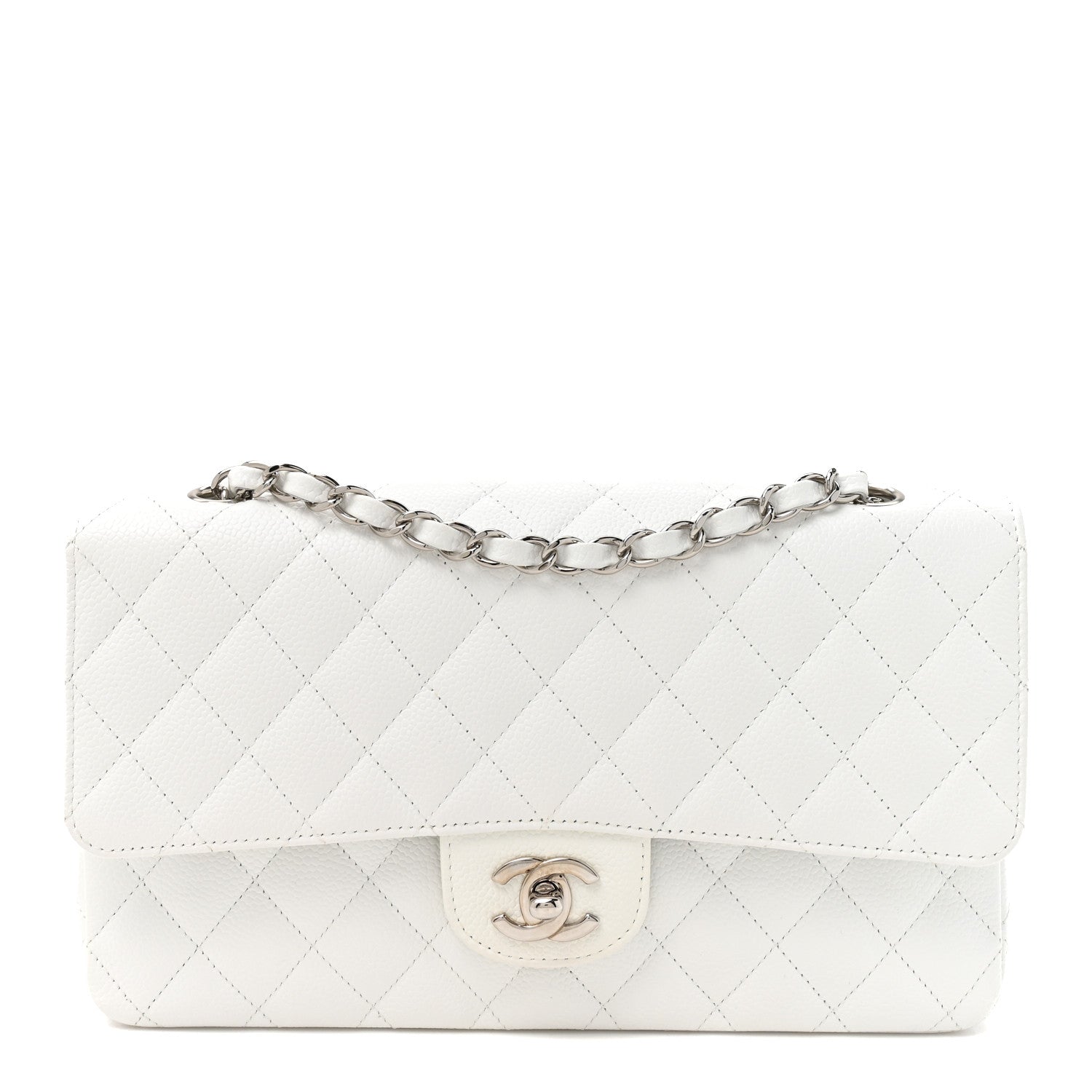 Caviar Quilted Medium Double Flap White