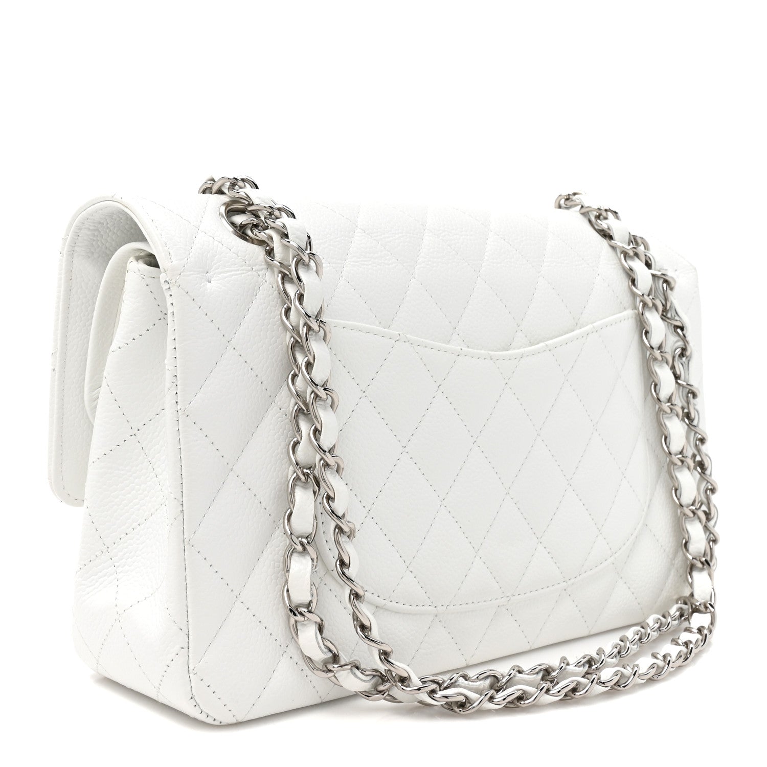 Caviar Quilted Medium Double Flap White — view 3