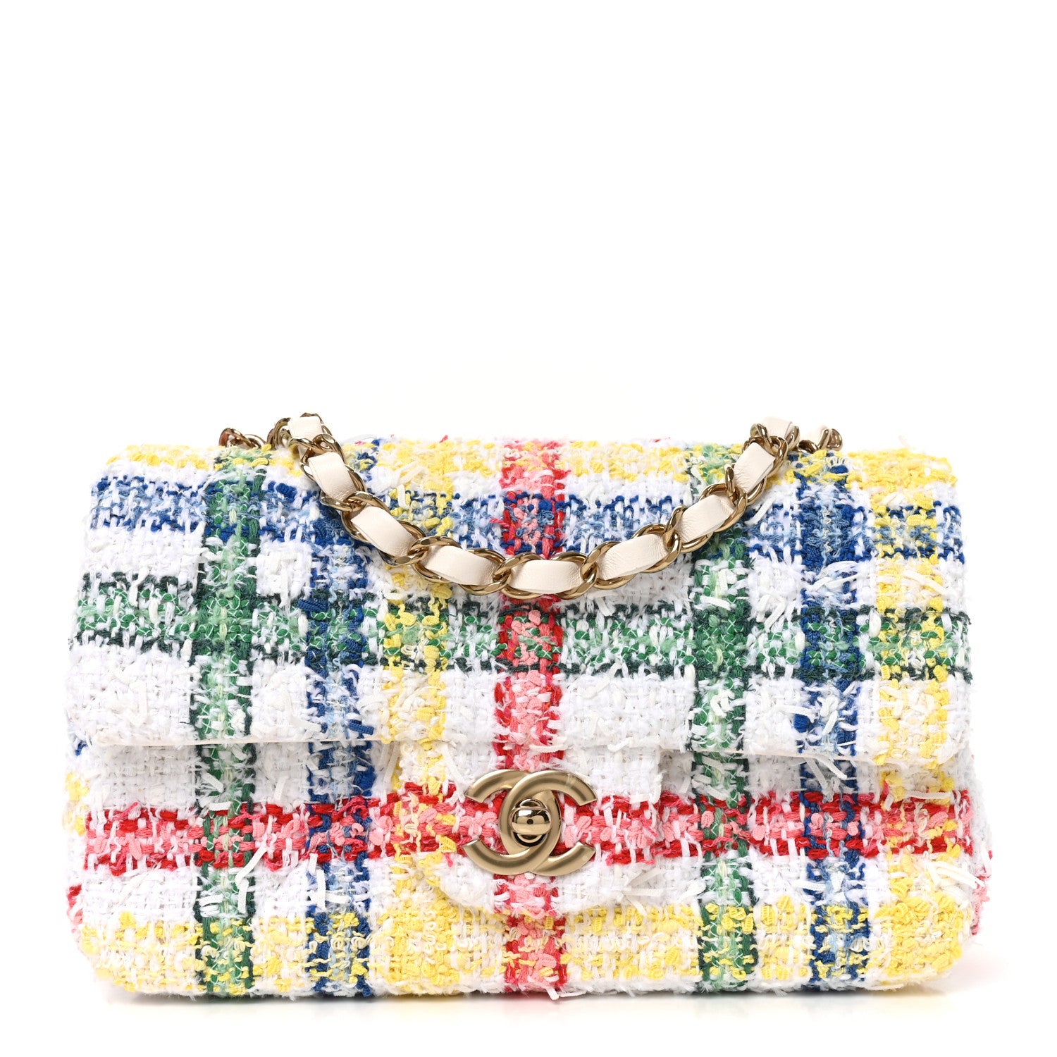 Tweed Quilted Mini Rectangular Flap White Red Yellow Blue Green