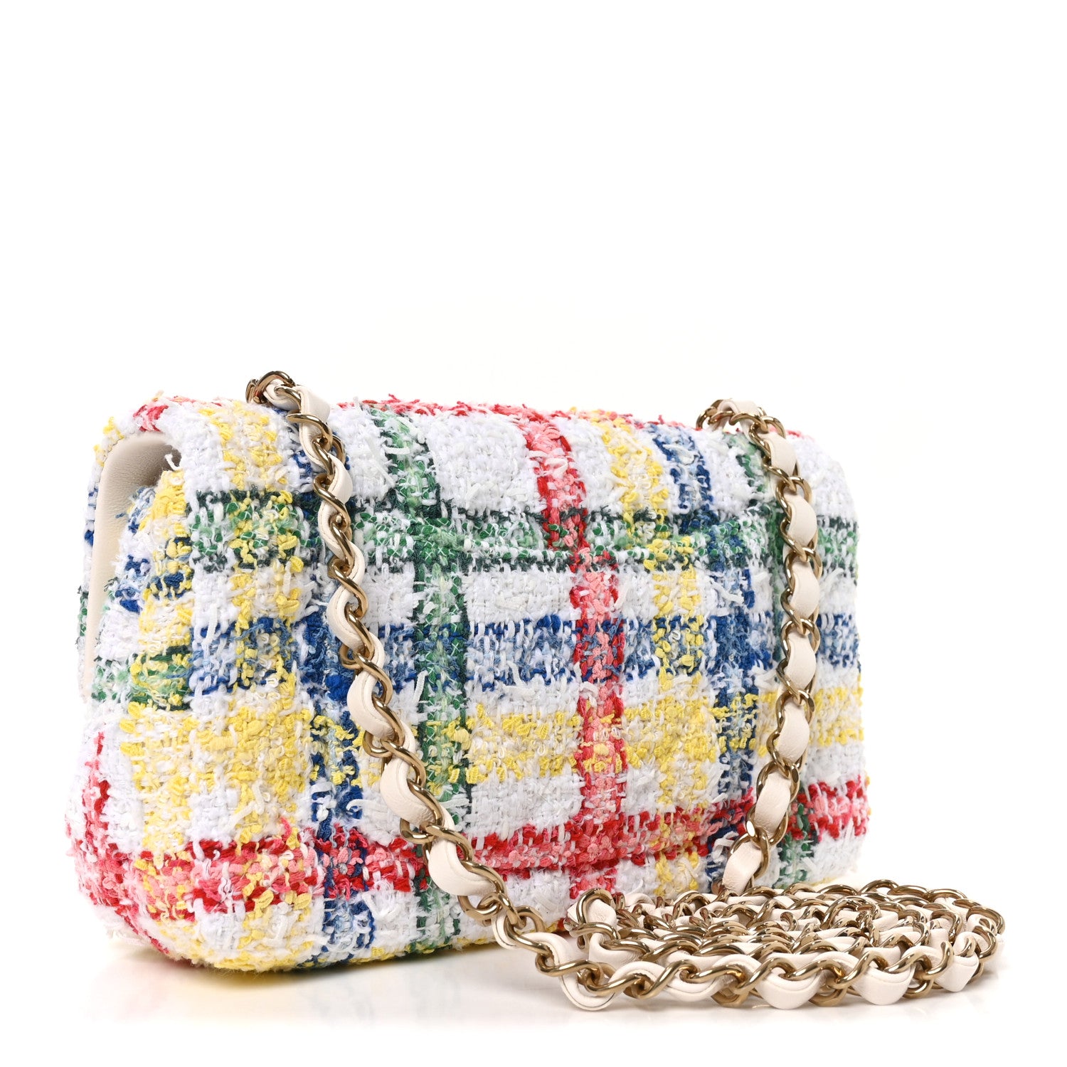 Tweed Quilted Mini Rectangular Flap White Red Yellow Blue Green — view 3