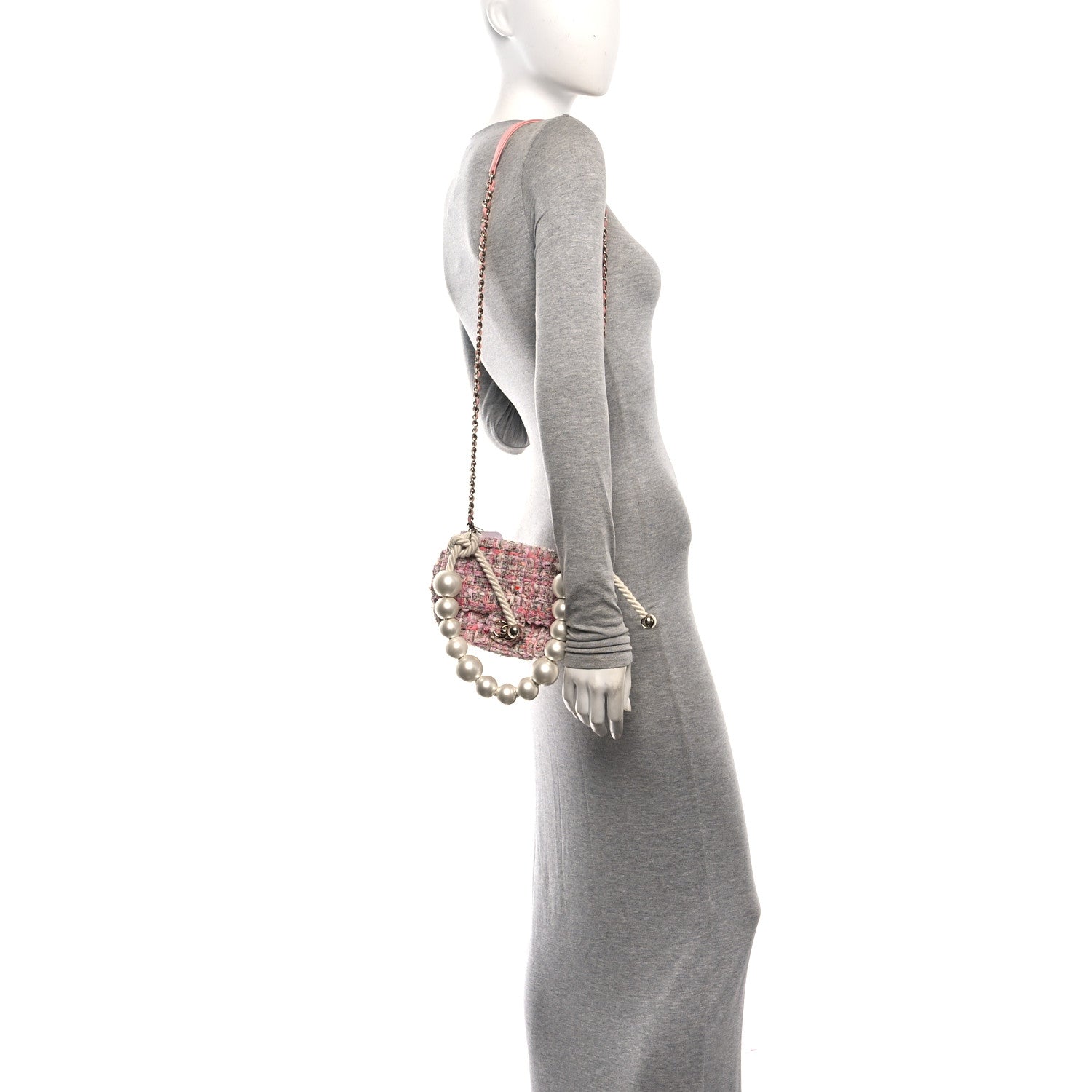 Tweed Mini Pearl Handle Flap Pink Beige Orange Ecru — view 2