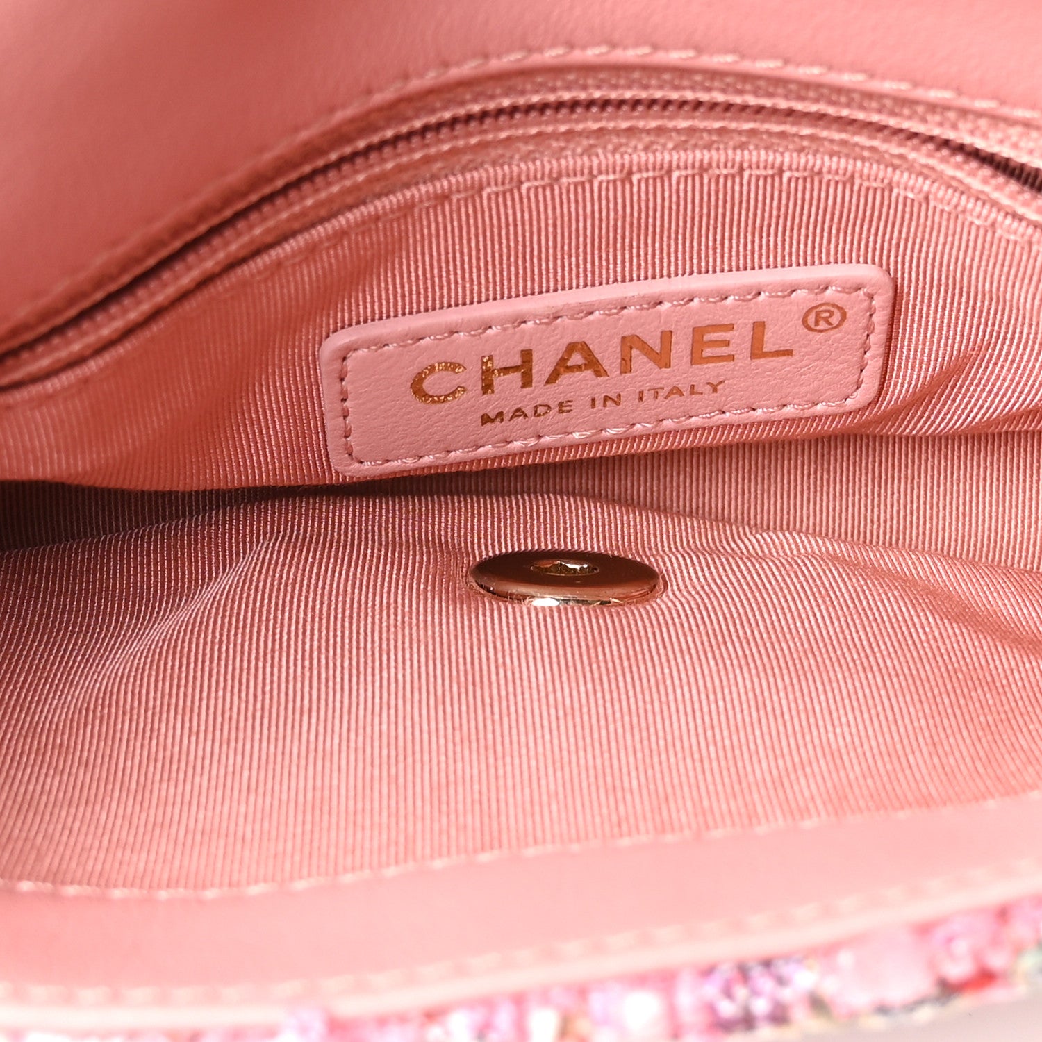 Tweed Mini Pearl Handle Flap Pink Beige Orange Ecru — view 5