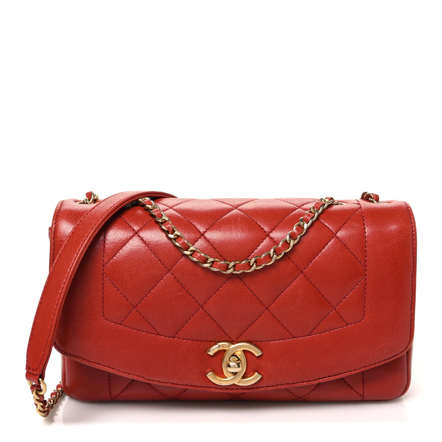 Lambskin Quilted Small Single Flap Red