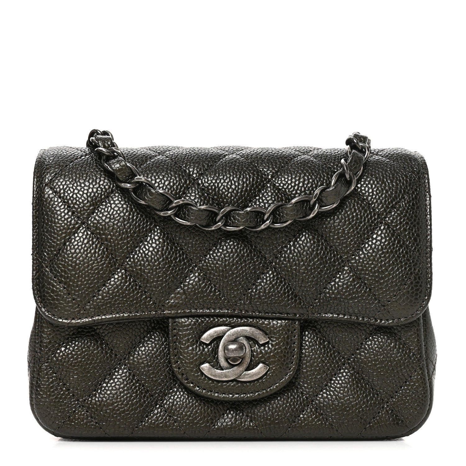Caviar Quilted Mini Square Flap Dark Charcoal