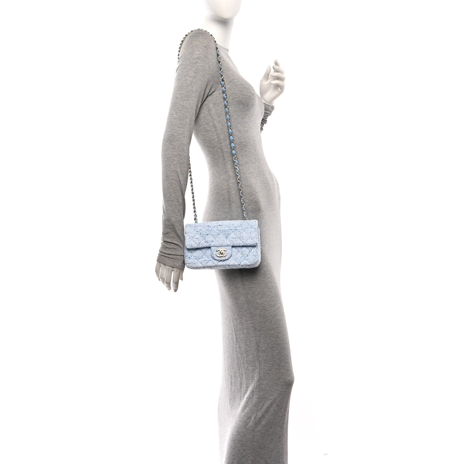 Tweed Quilted Mini Rectangular Flap Blue White Silver — view 2