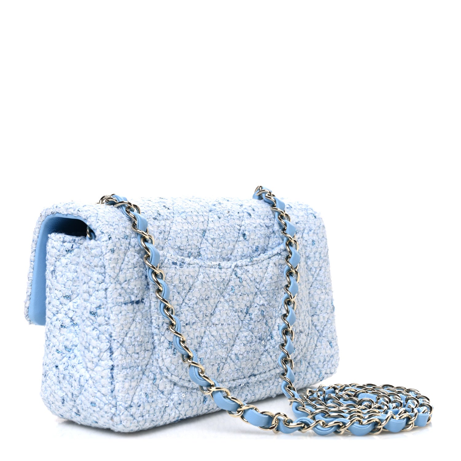 Tweed Quilted Mini Rectangular Flap Blue White Silver — view 3