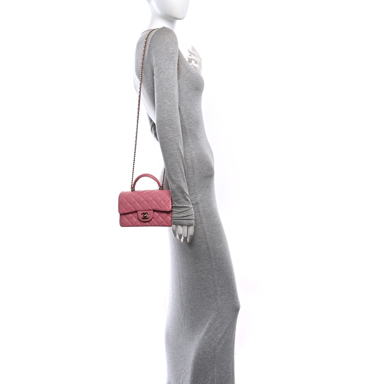 Lambskin Quilted Mini Top Handle Rectangular Flap Pink — view 2