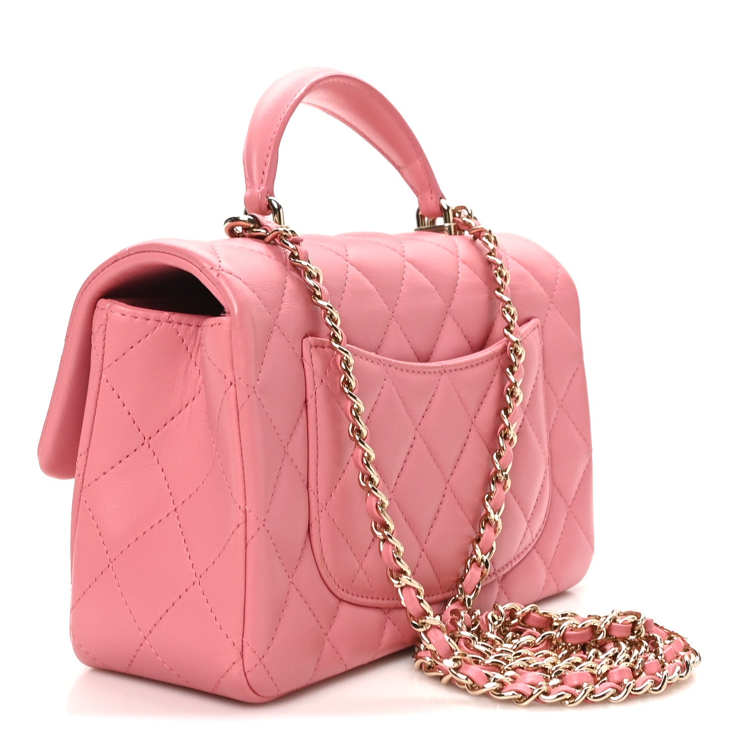 Lambskin Quilted Mini Top Handle Rectangular Flap Pink — view 3