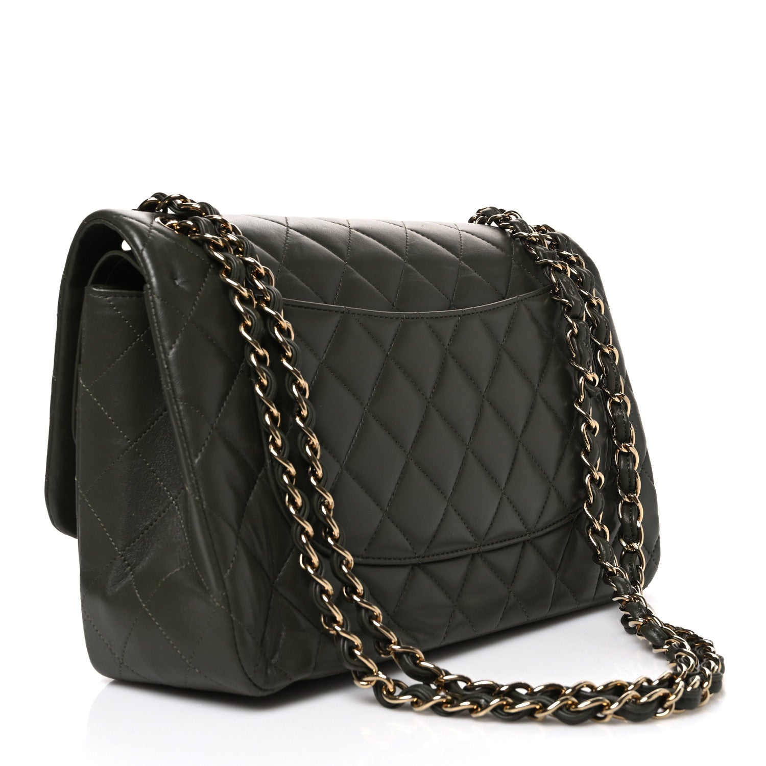 Lambskin Quilted Jumbo Double Flap Green — view 3