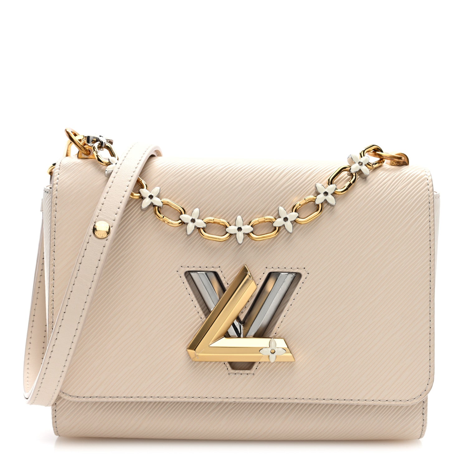 Epi Twist Monogram Flower Chain Shoulder Bag MM Quartz White