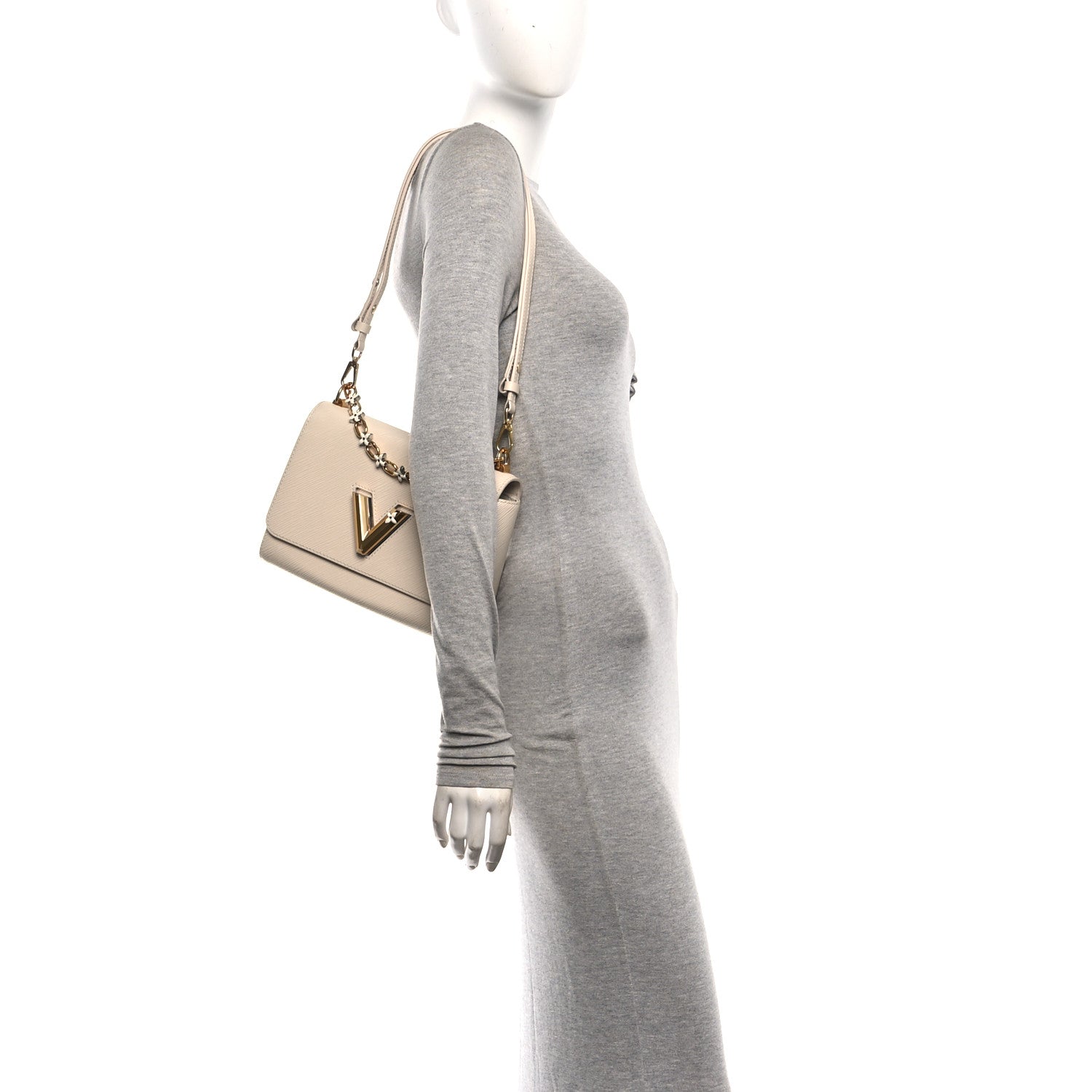 Epi Twist Monogram Flower Chain Shoulder Bag MM Quartz White — view 2