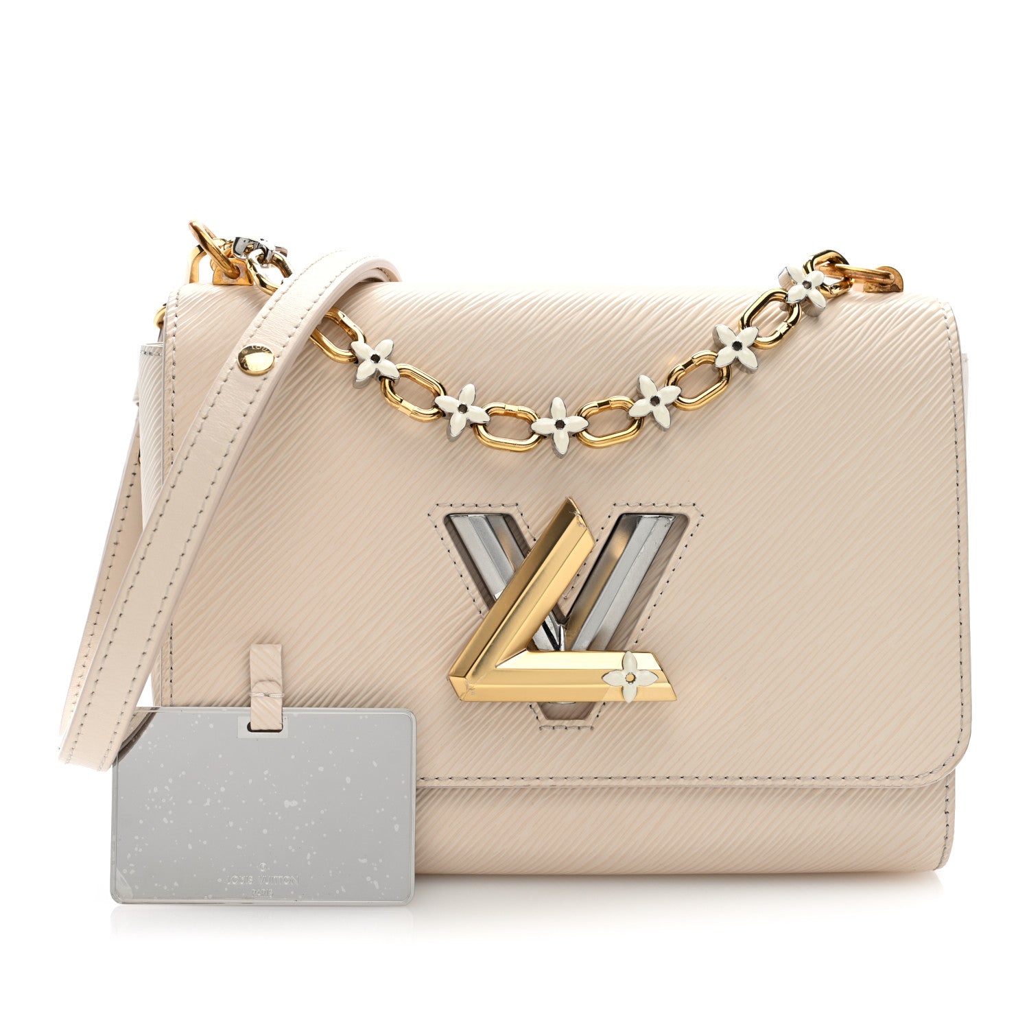 Epi Twist Monogram Flower Chain Shoulder Bag MM Quartz White — view 3