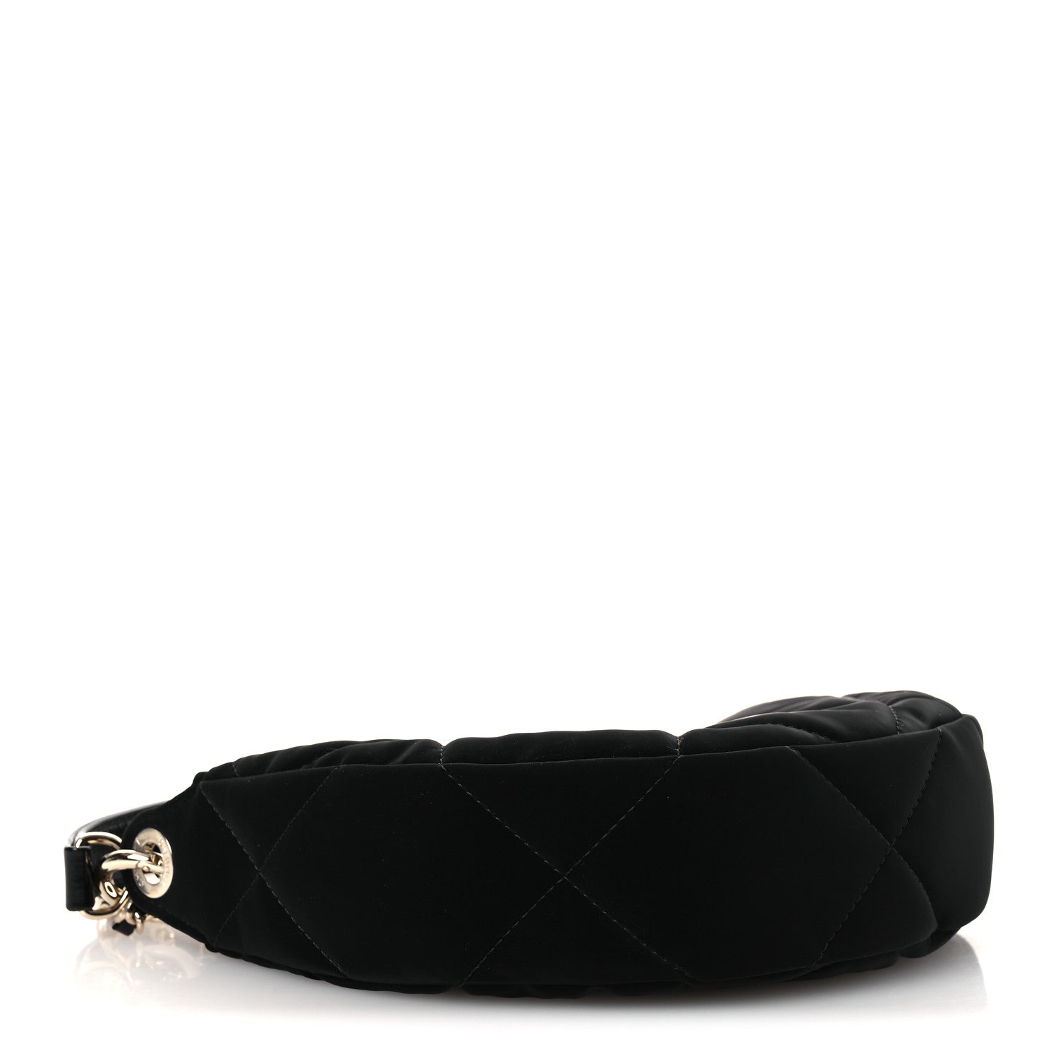Velvet Effect Nylon Shiny Crumpled Calfskin Coco Neige Quilted Clutch With Chain Black — view 5