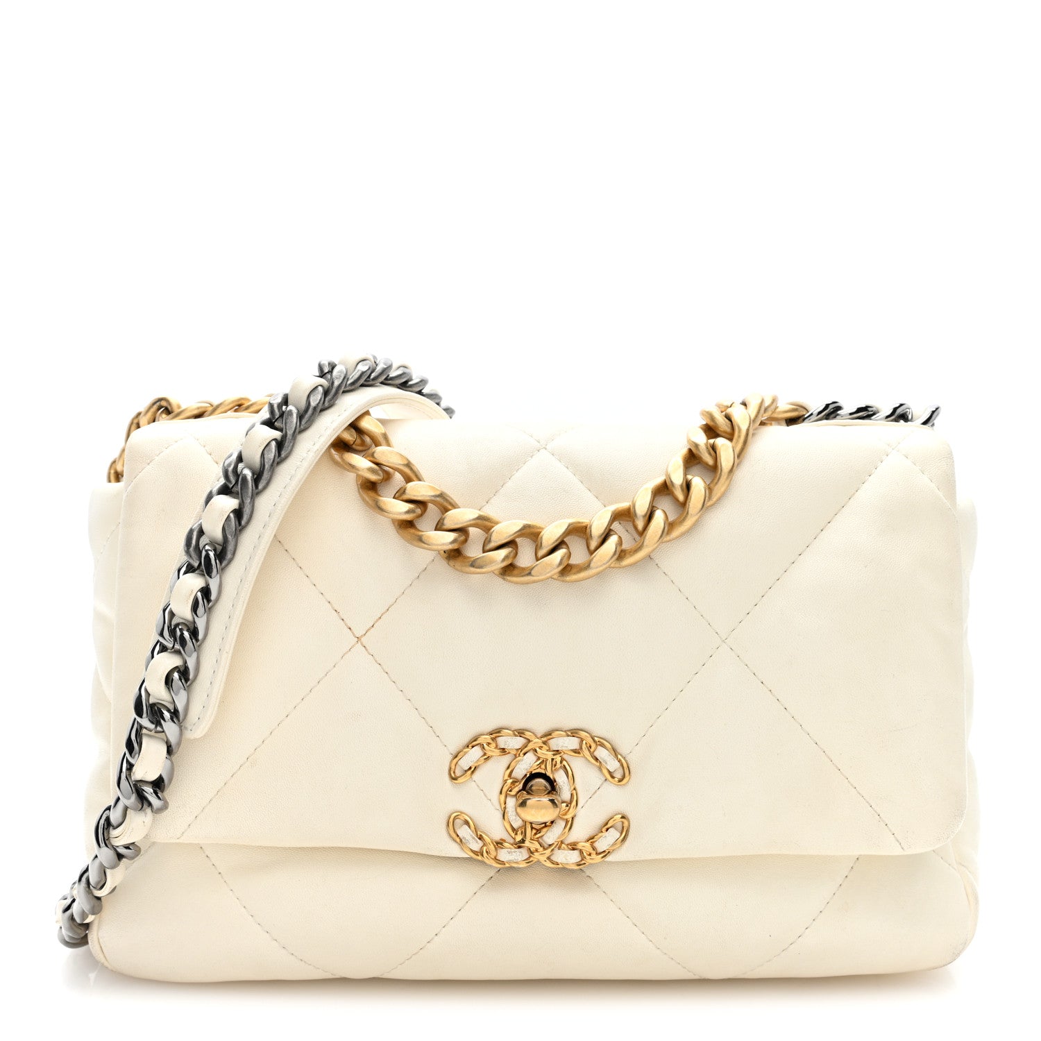 Lambskin Quilted Medium Chanel 19 Flap White White