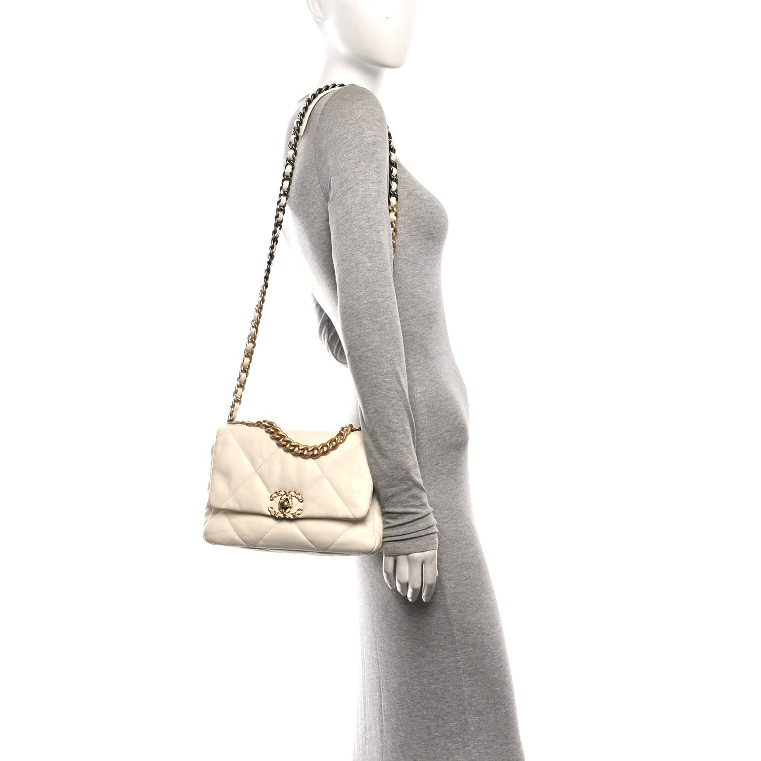 Lambskin Quilted Medium Chanel 19 Flap White White — view 2