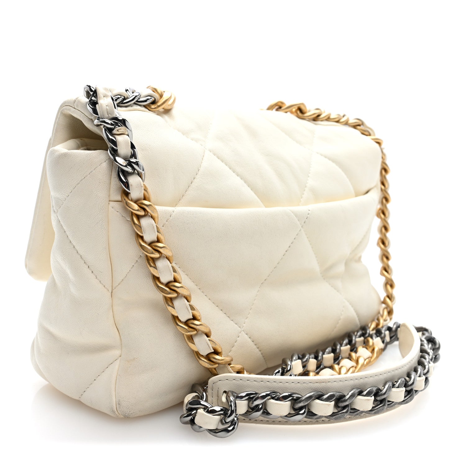 Lambskin Quilted Medium Chanel 19 Flap White White — view 3