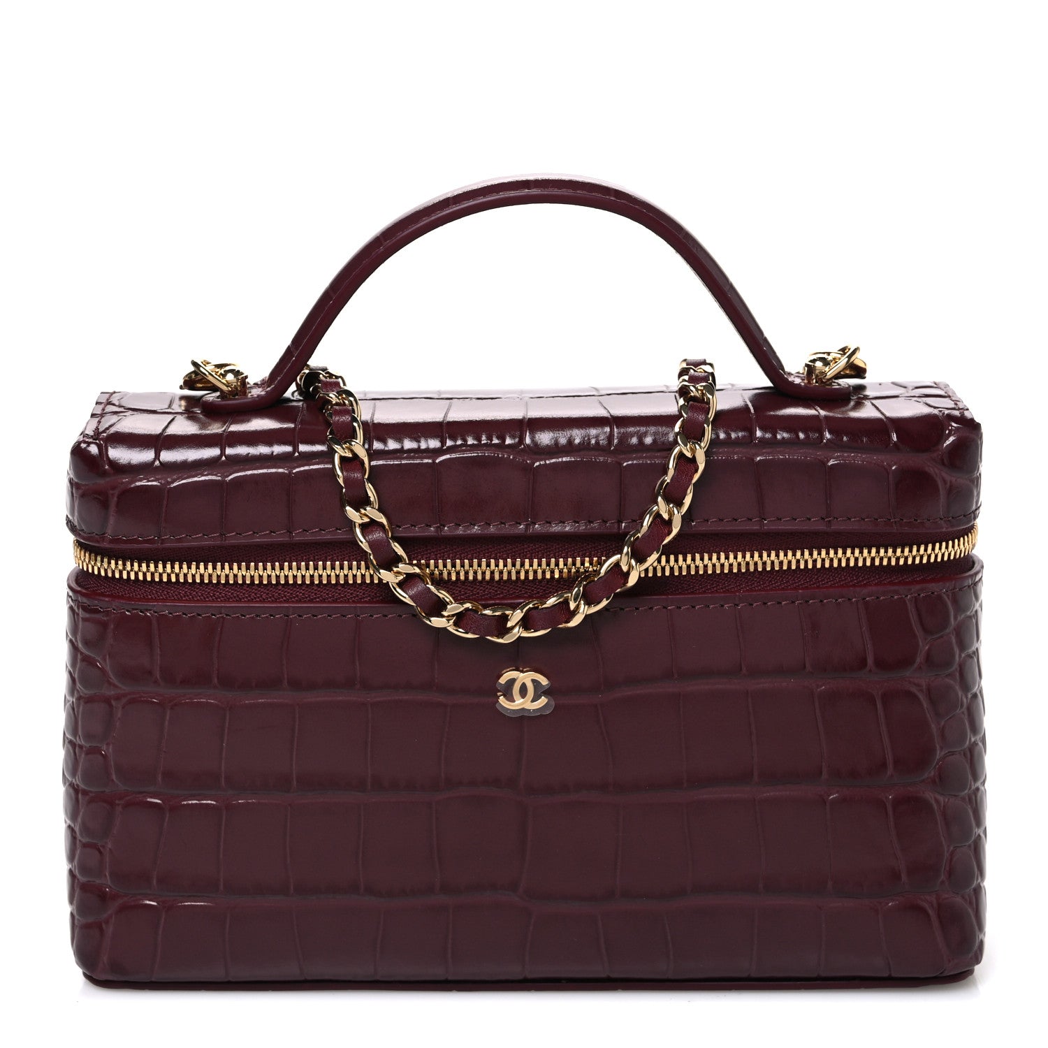 Calfskin Crocodile Embossed Crococo Exoticoco Vanity With Chain Dark Burgundy