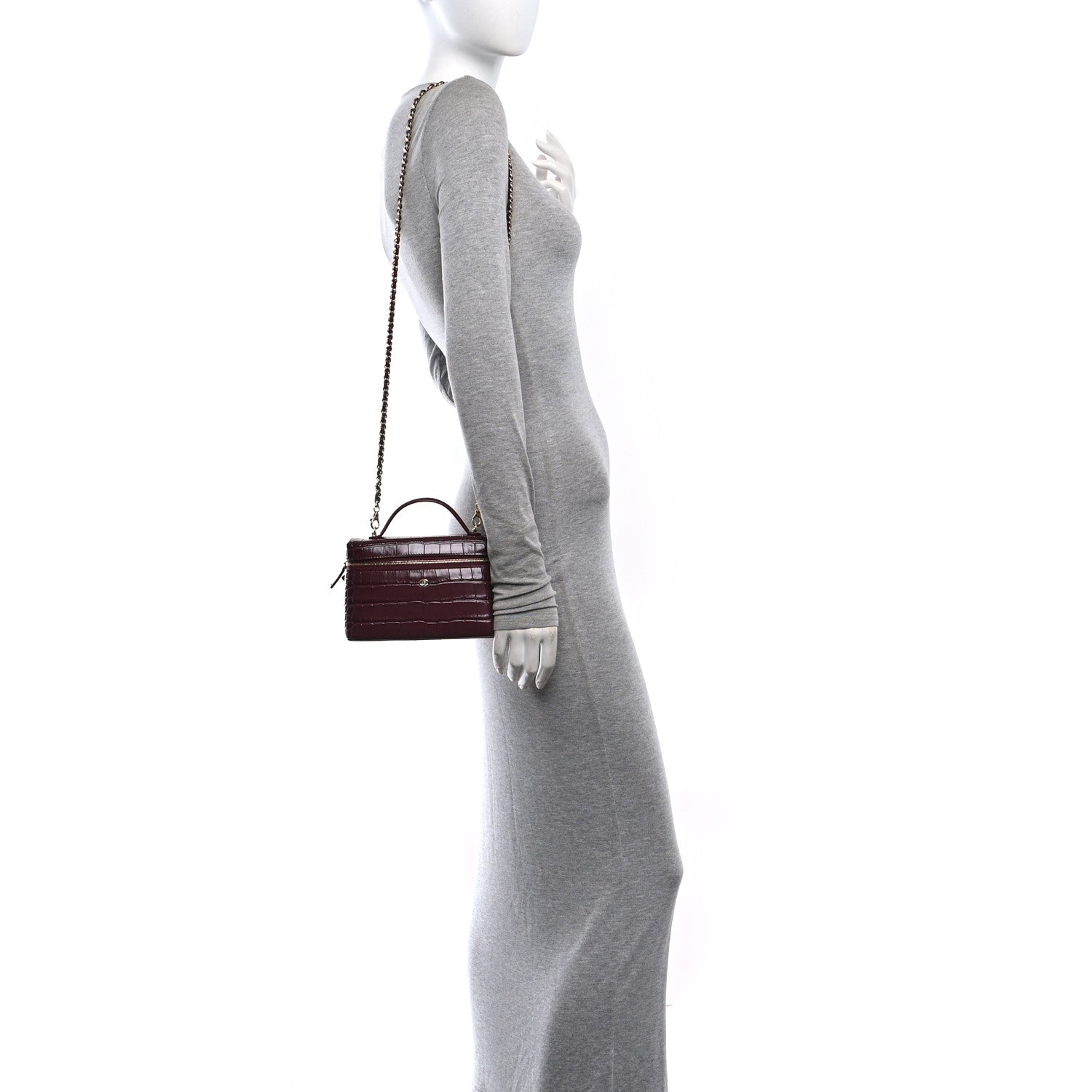 Calfskin Crocodile Embossed Crococo Exoticoco Vanity With Chain Dark Burgundy — view 2