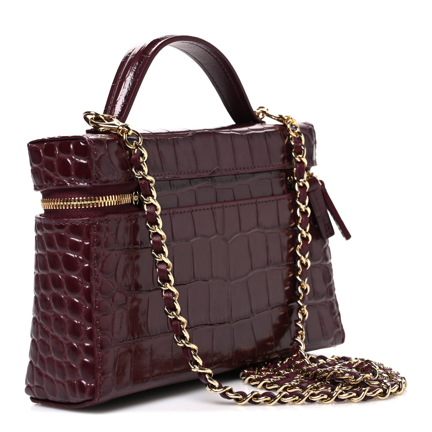 Calfskin Crocodile Embossed Crococo Exoticoco Vanity With Chain Dark Burgundy — view 3