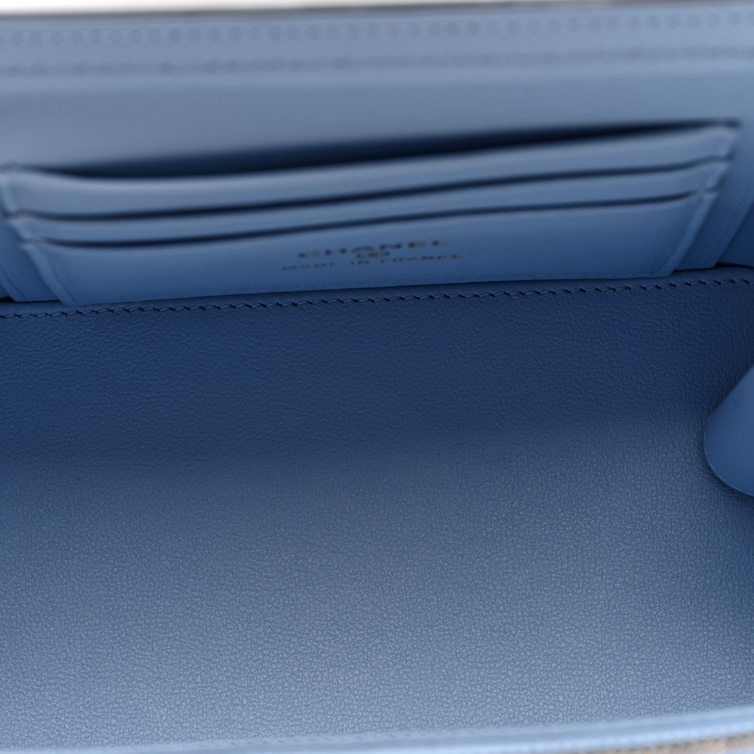 Lambskin Quilted Small Top Handle Vanity Case With Chain Light Blue — view 5
