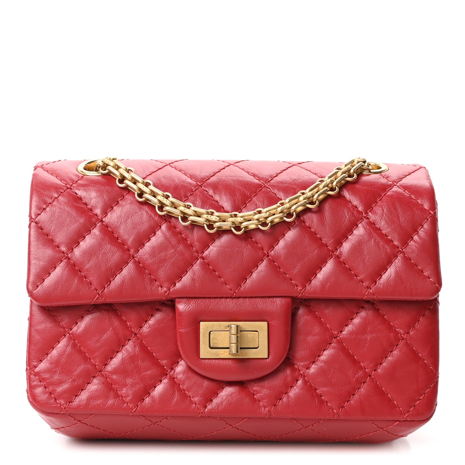 Aged Calfskin Quilted 2.55 Reissue Mini Flap Red