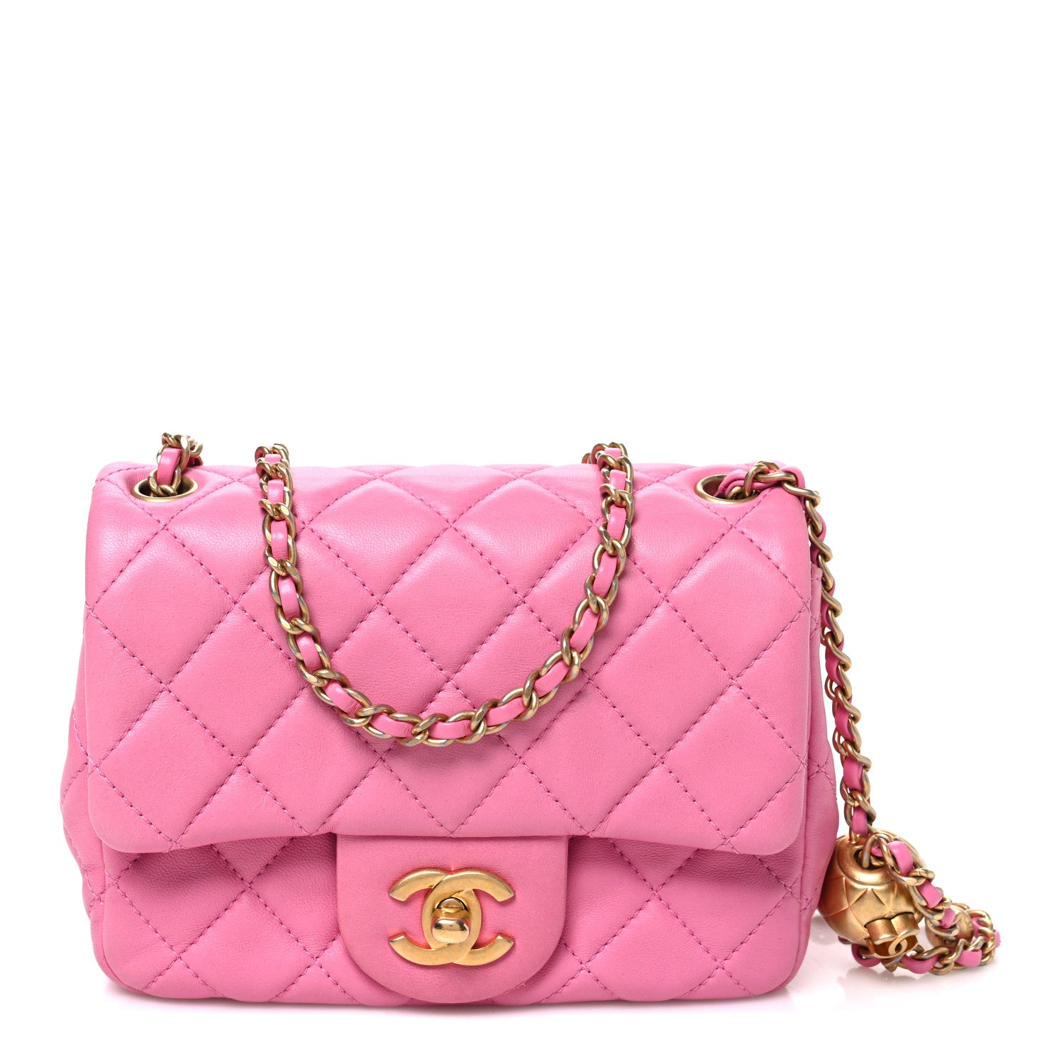 Lambskin Quilted Mini Pearl Crush Flap Pink