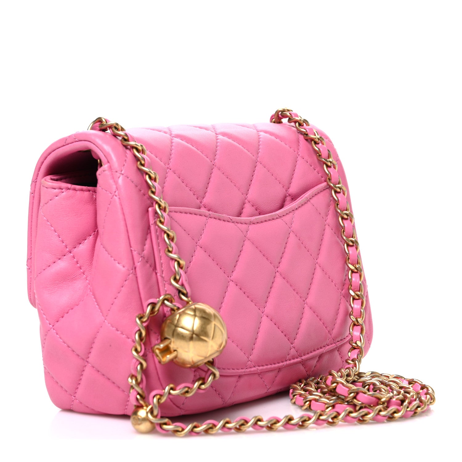 Lambskin Quilted Mini Pearl Crush Flap Pink — view 3