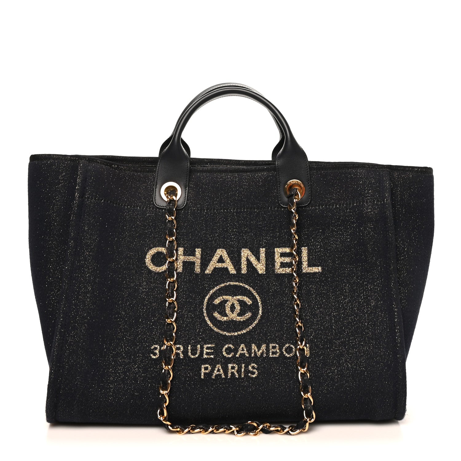 Lurex Canvas Medium Deauville Tote Navy Blue Gold