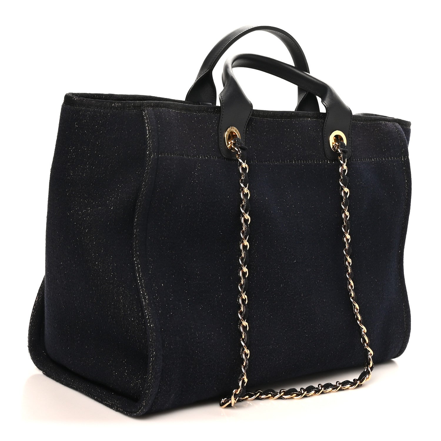 Lurex Canvas Medium Deauville Tote Navy Blue Gold — view 2
