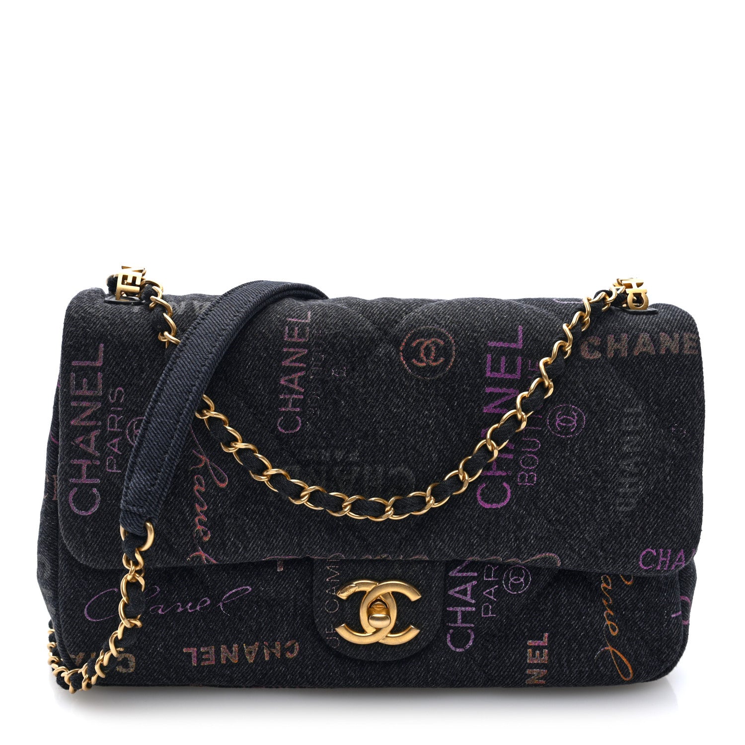 Denim Quilted Denim Mood Large Flap Black Multicolor