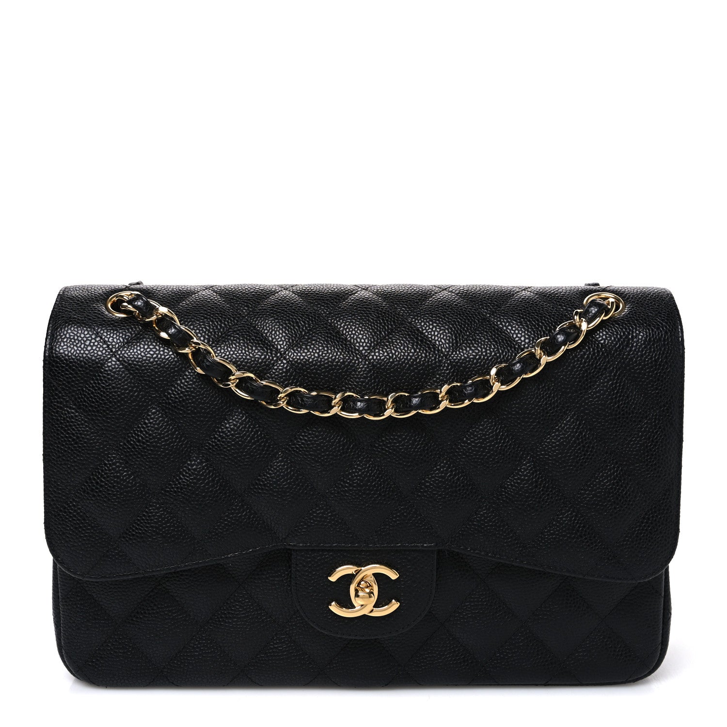 Caviar Quilted Jumbo Double Flap Black