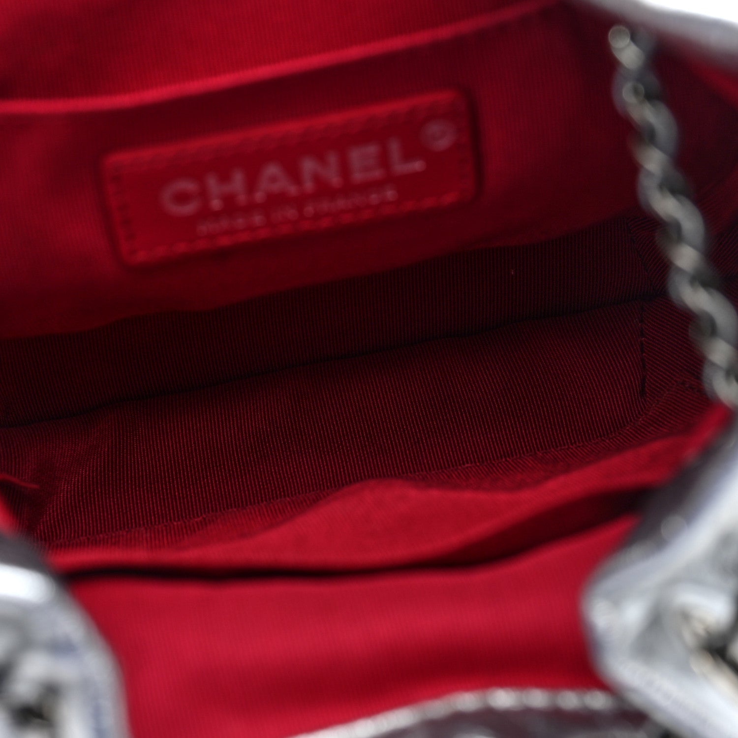 Metallic Aged Calfskin Quilted Small Gabrielle Bucket Silver — view 5