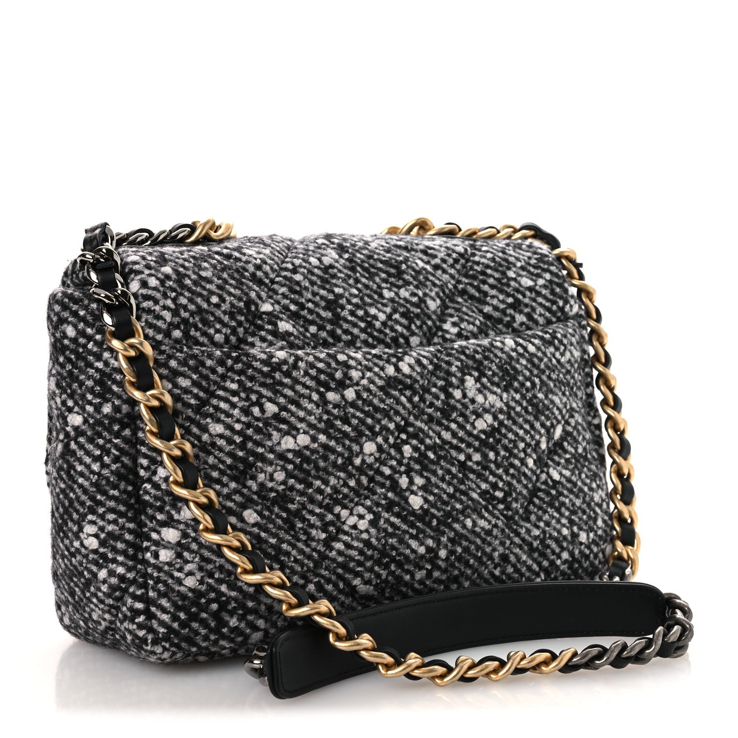 Tweed Quilted Medium Chanel 19 Flap Black White — view 3