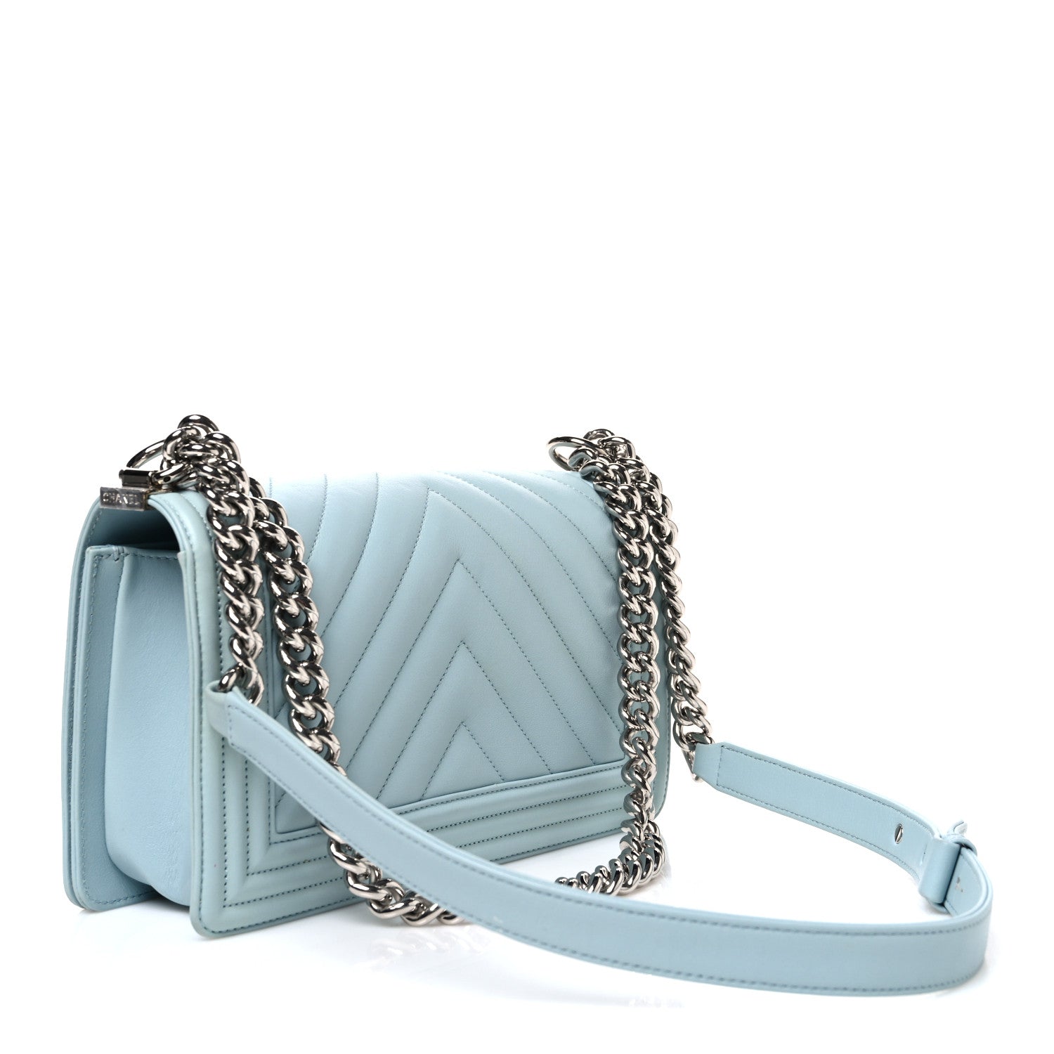 Lambskin Chevron Quilted Medium Boy Flap Light Blue — view 3