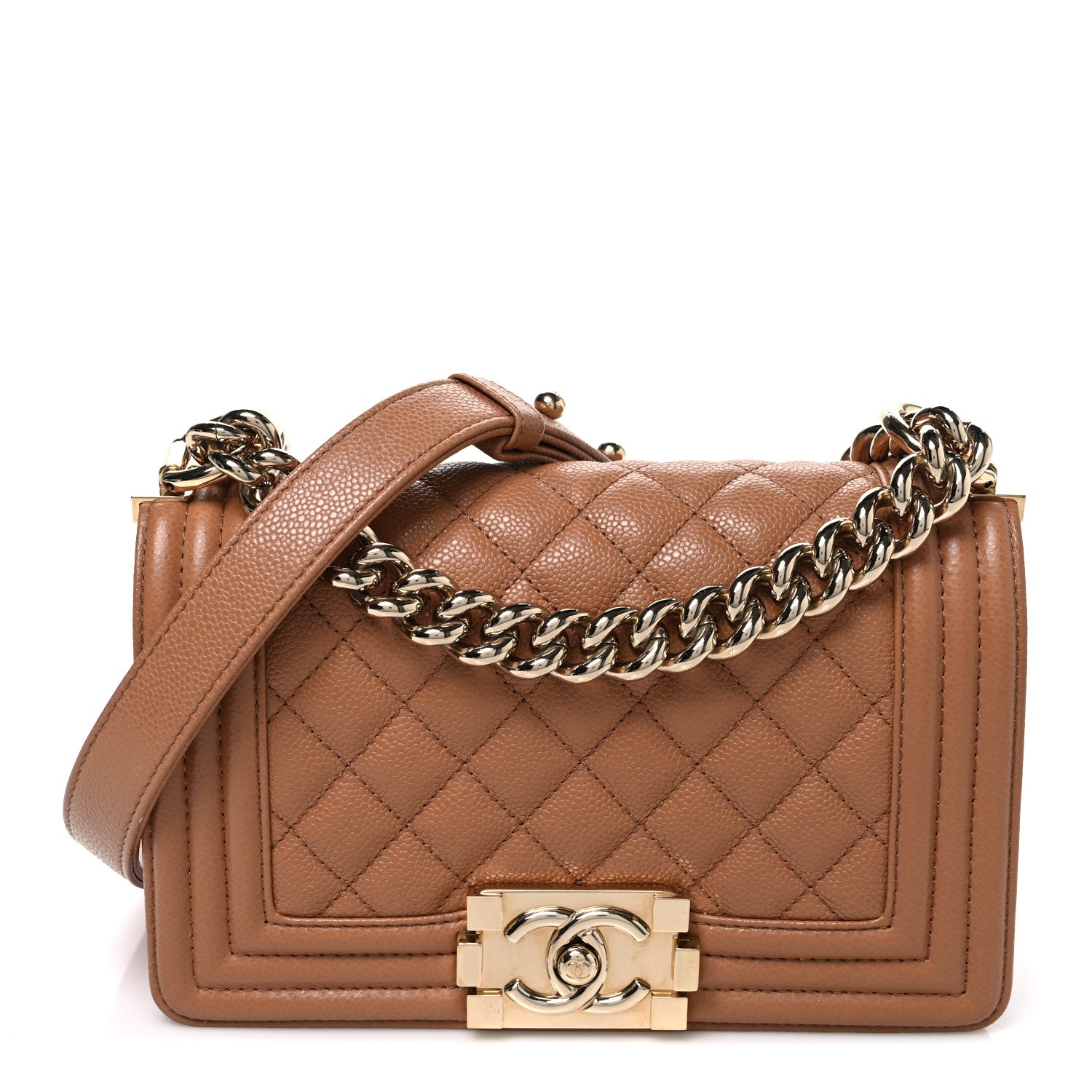 Caviar Quilted Small Boy Flap Brown — view 1