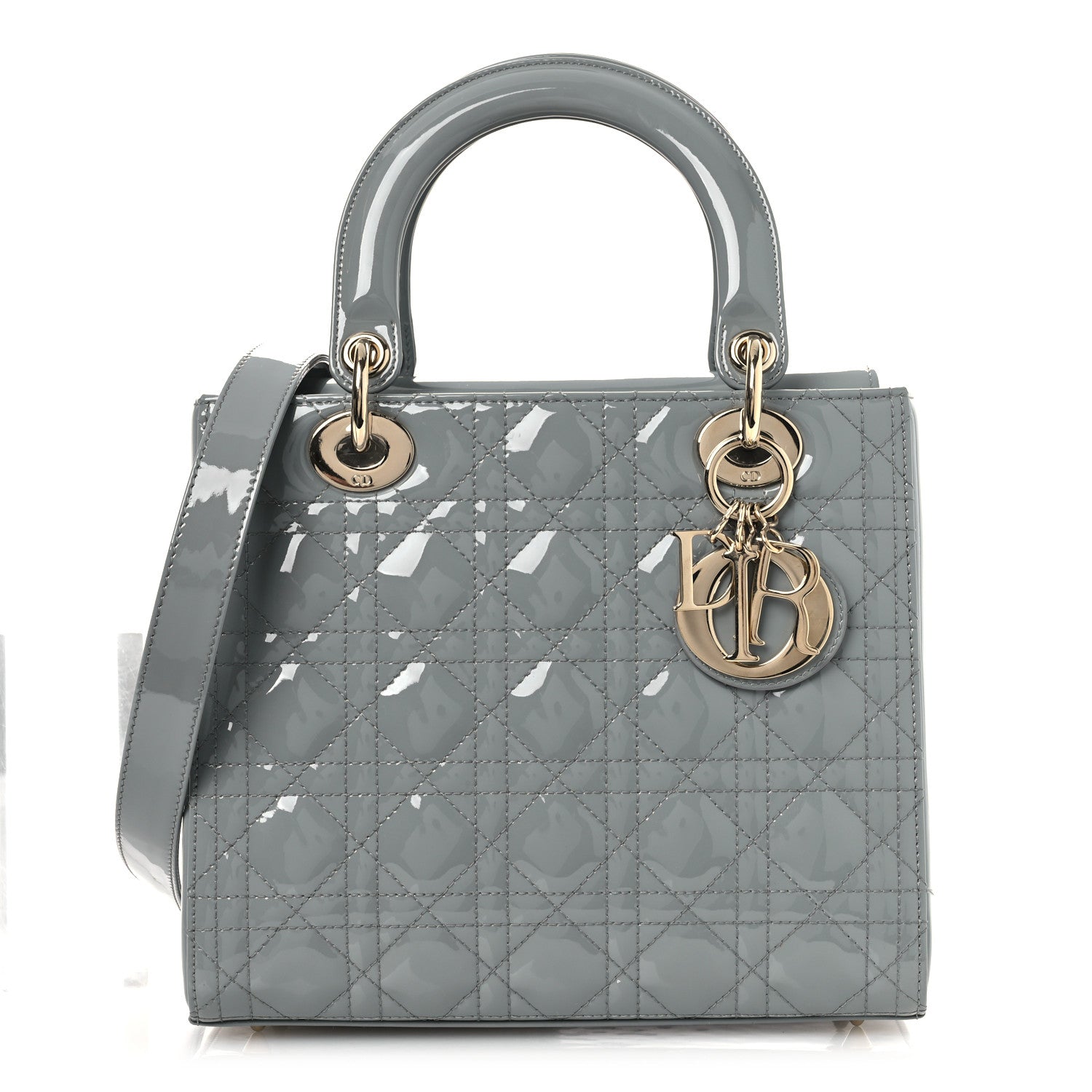 Patent Cannage Medium Lady Dior Grey